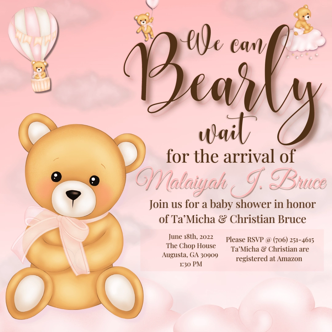 Teddy Bear themed baby shower Invite