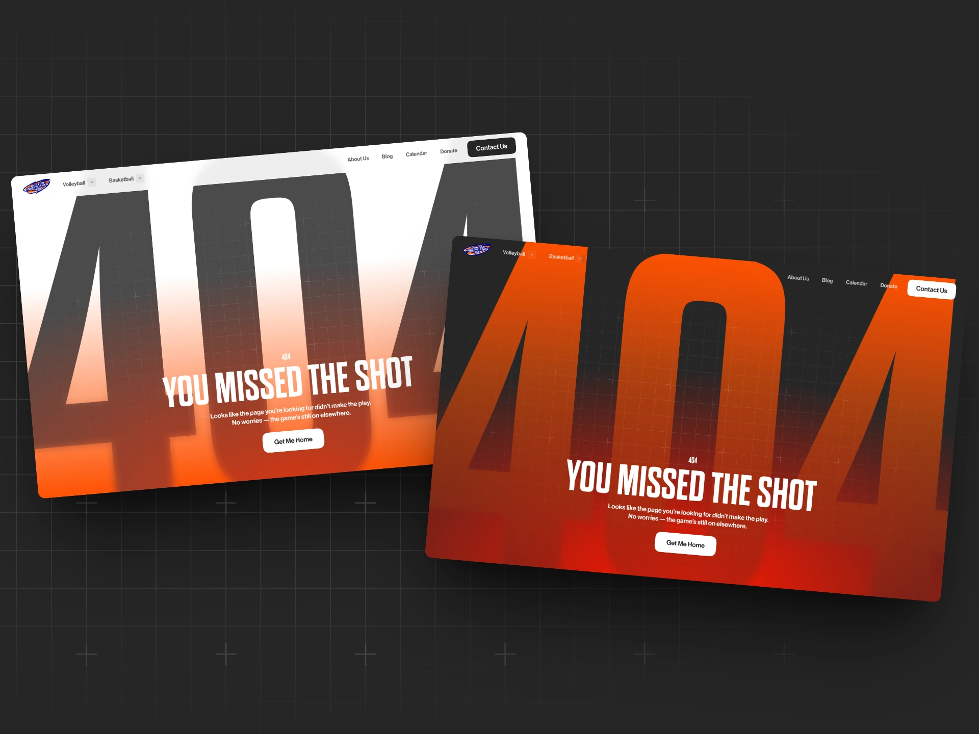 Non-traditional 404 page featuring light and dark mode, with a textured grid overlay to add visual depth
