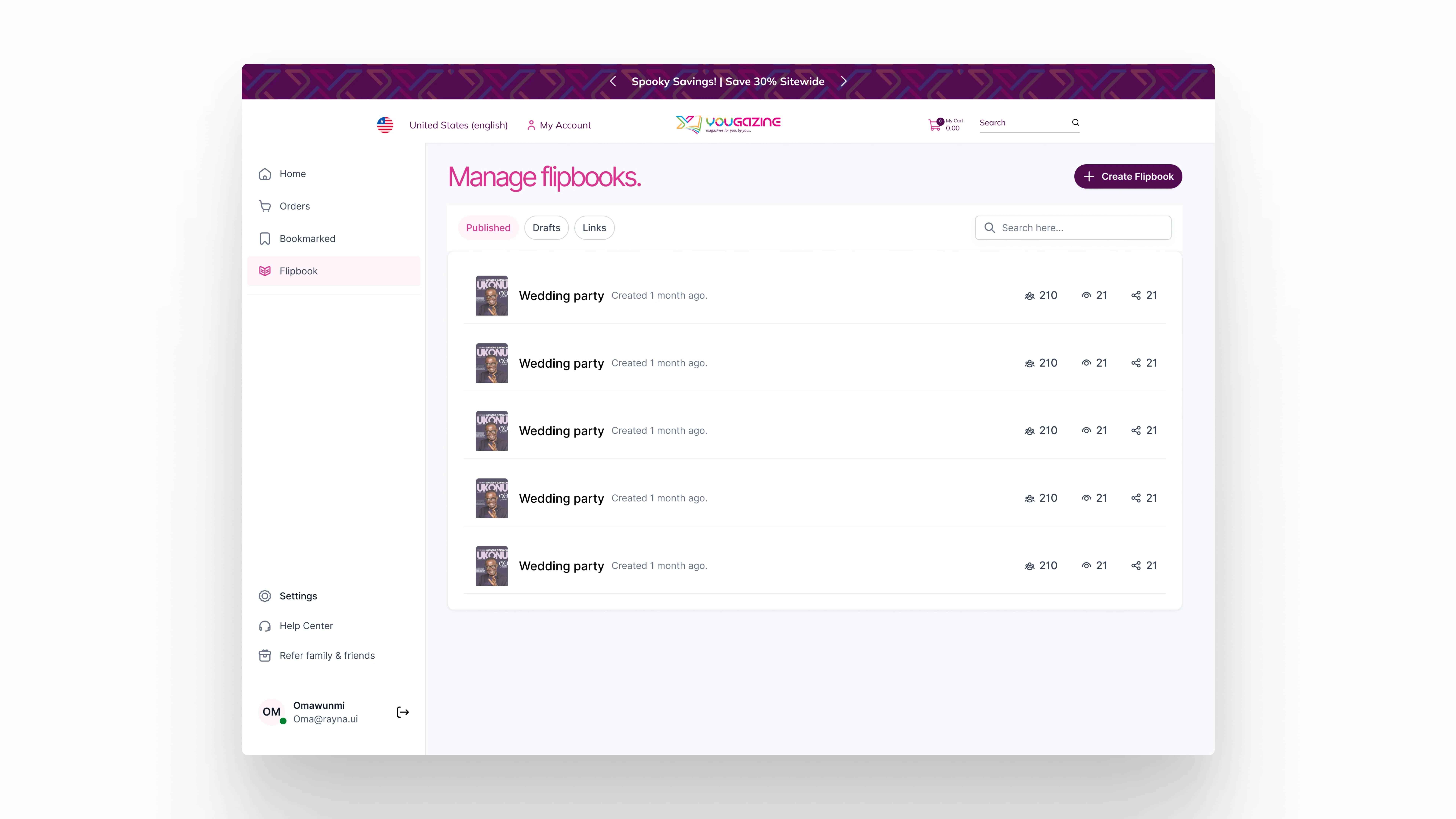 Pov: A dashboard that allows users manage their flipbooks.