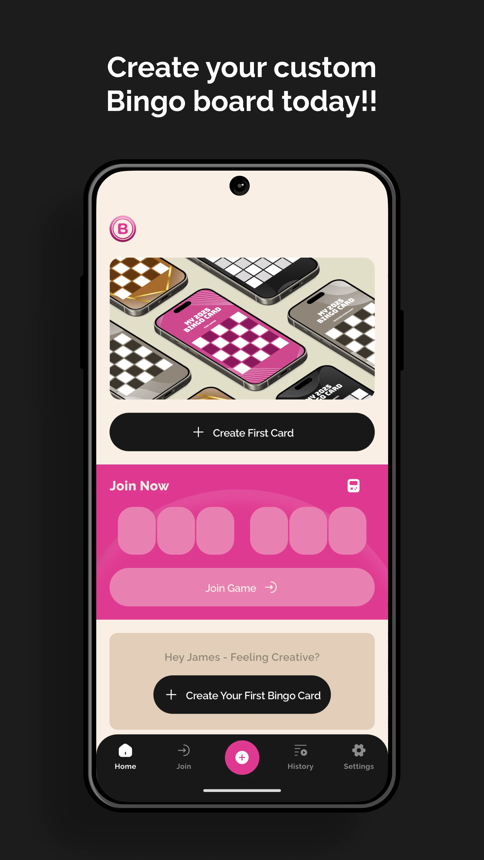 App Store Screenshot: Create Your Custom Bingo Board Today