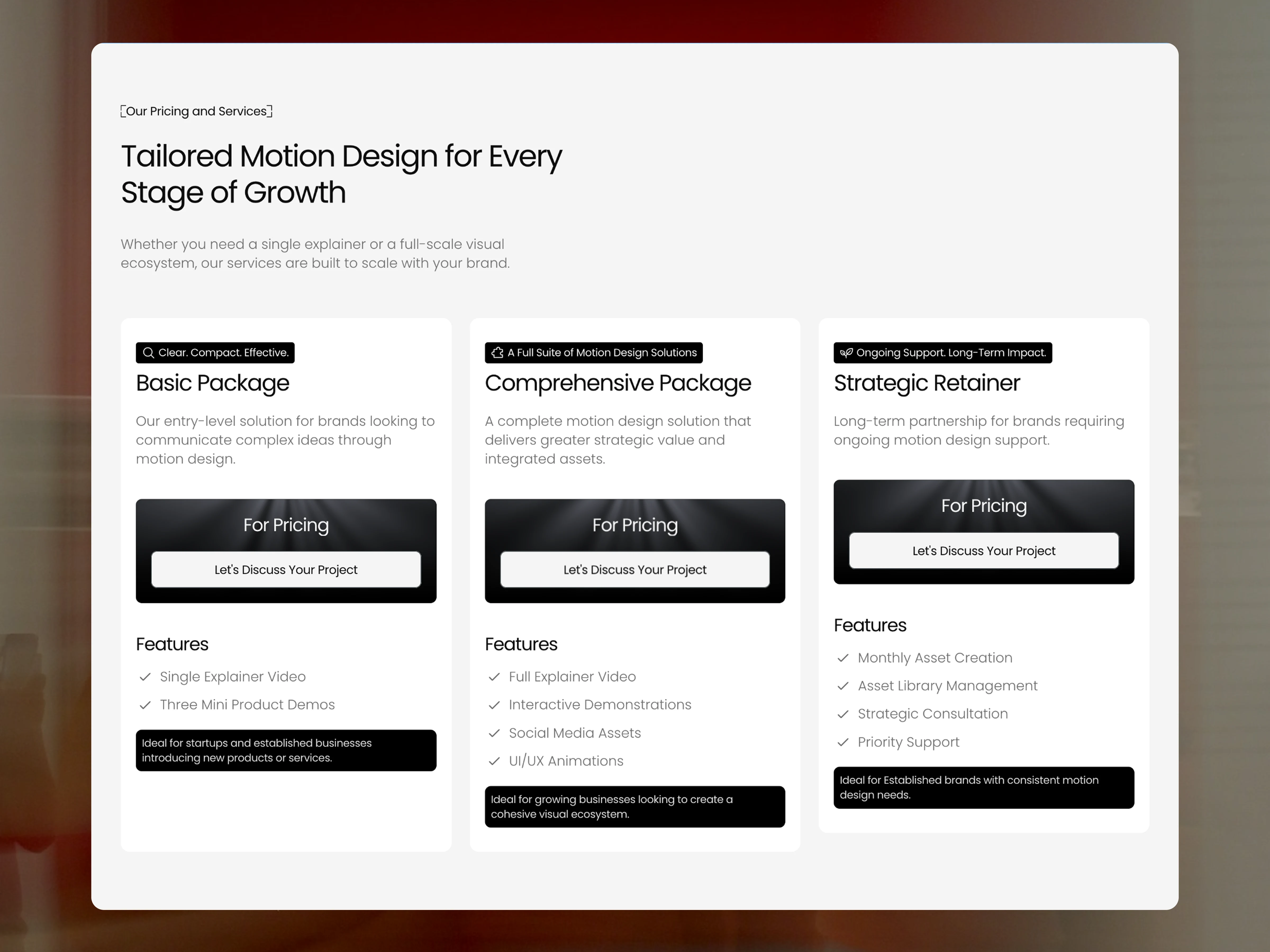 Pricing and services section