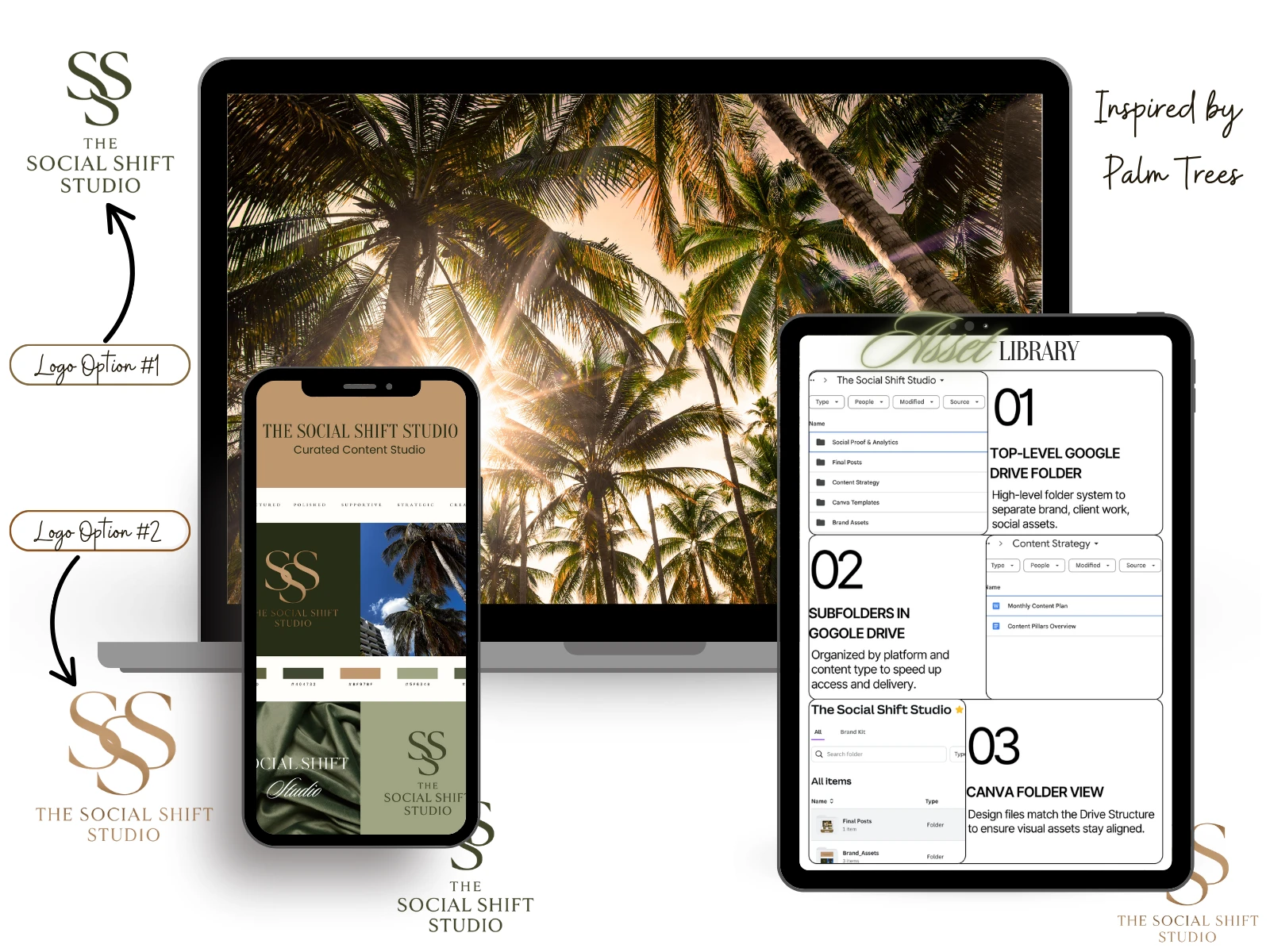 Pictured: Brand Kit, Asset Library, Palm Trees - Inspired by my colors and logo