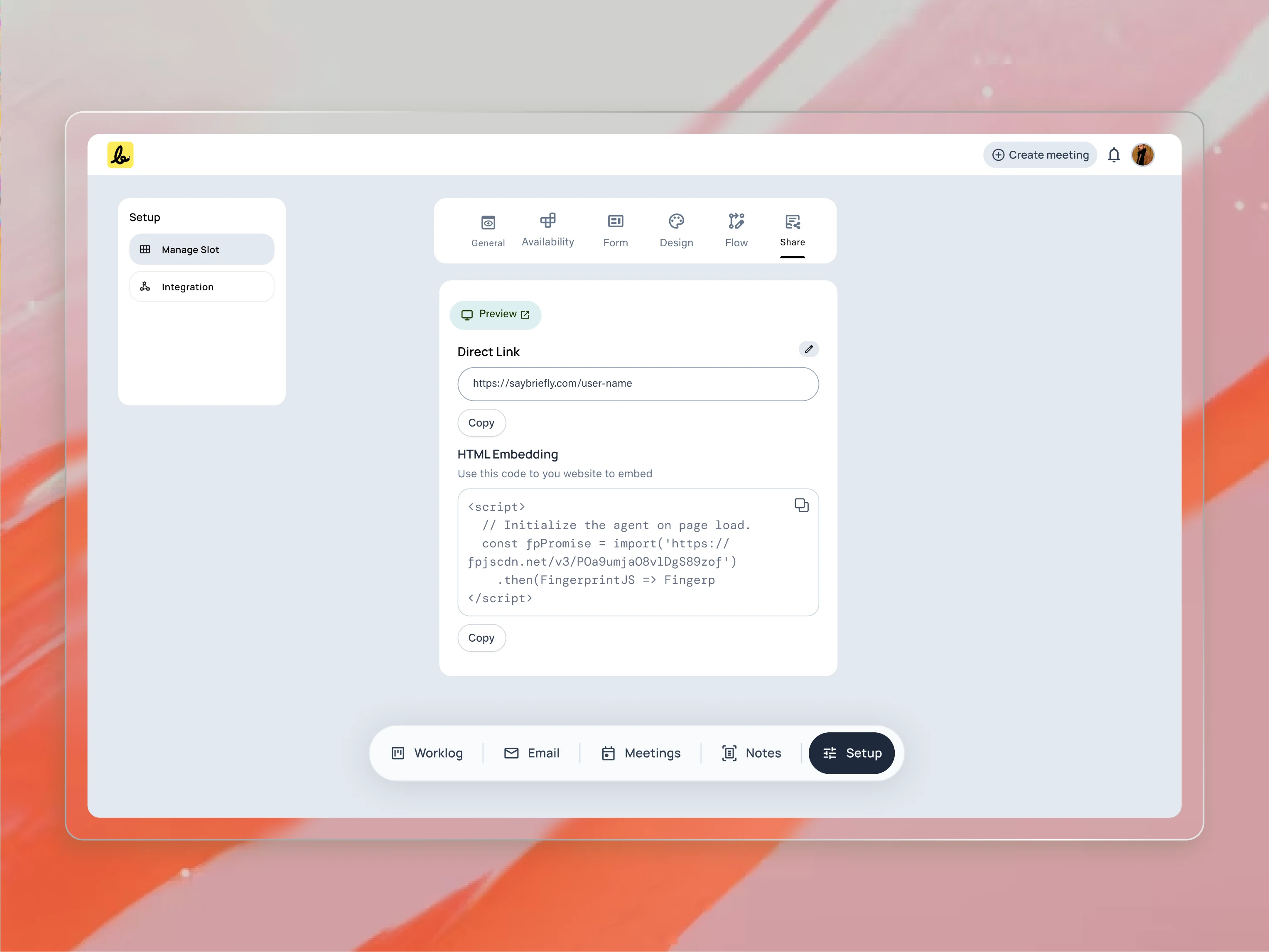 SayBriefly Direct Link Embedding Setup