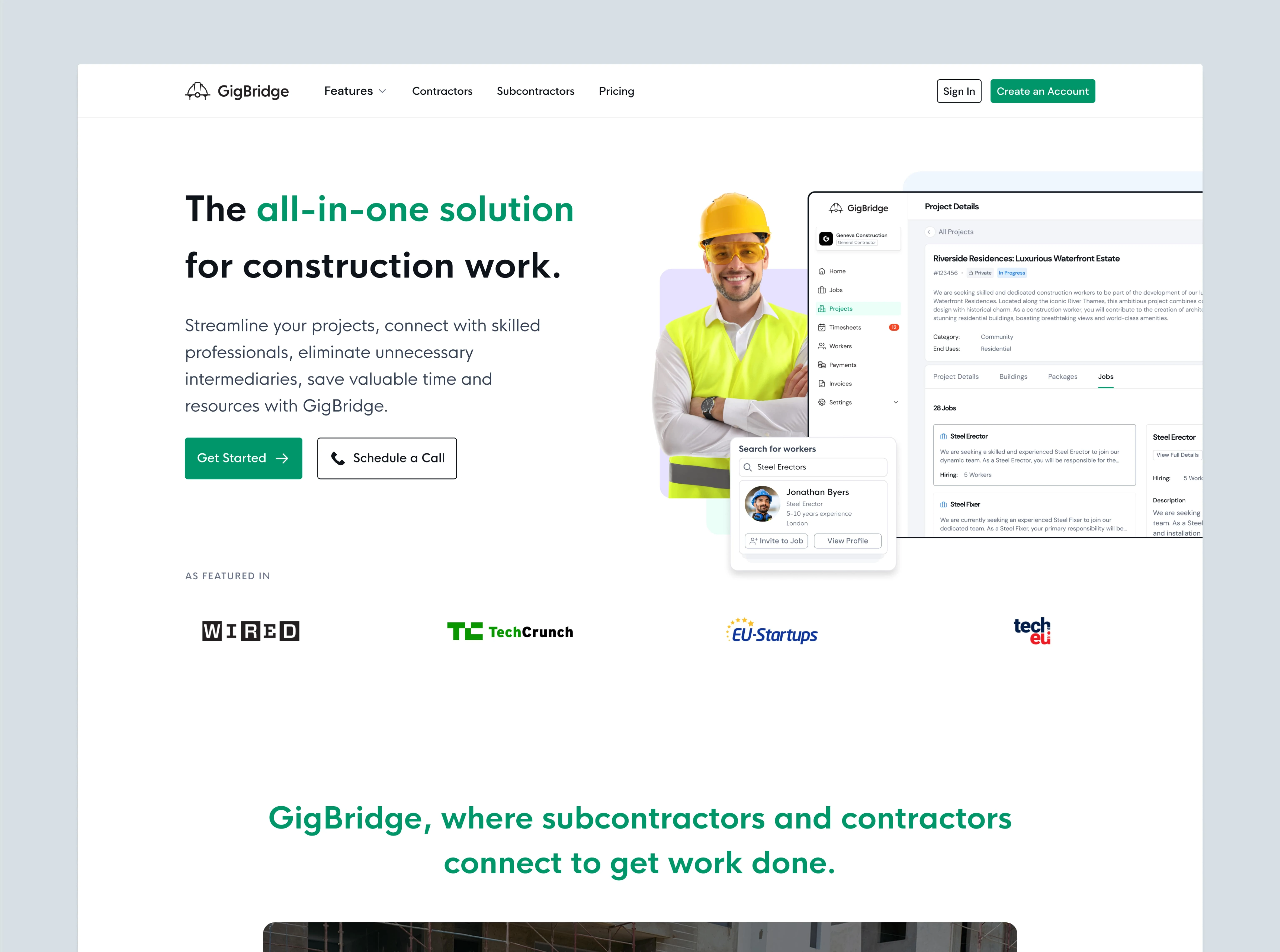 GigBridge Website (July 2023), Designed by me.