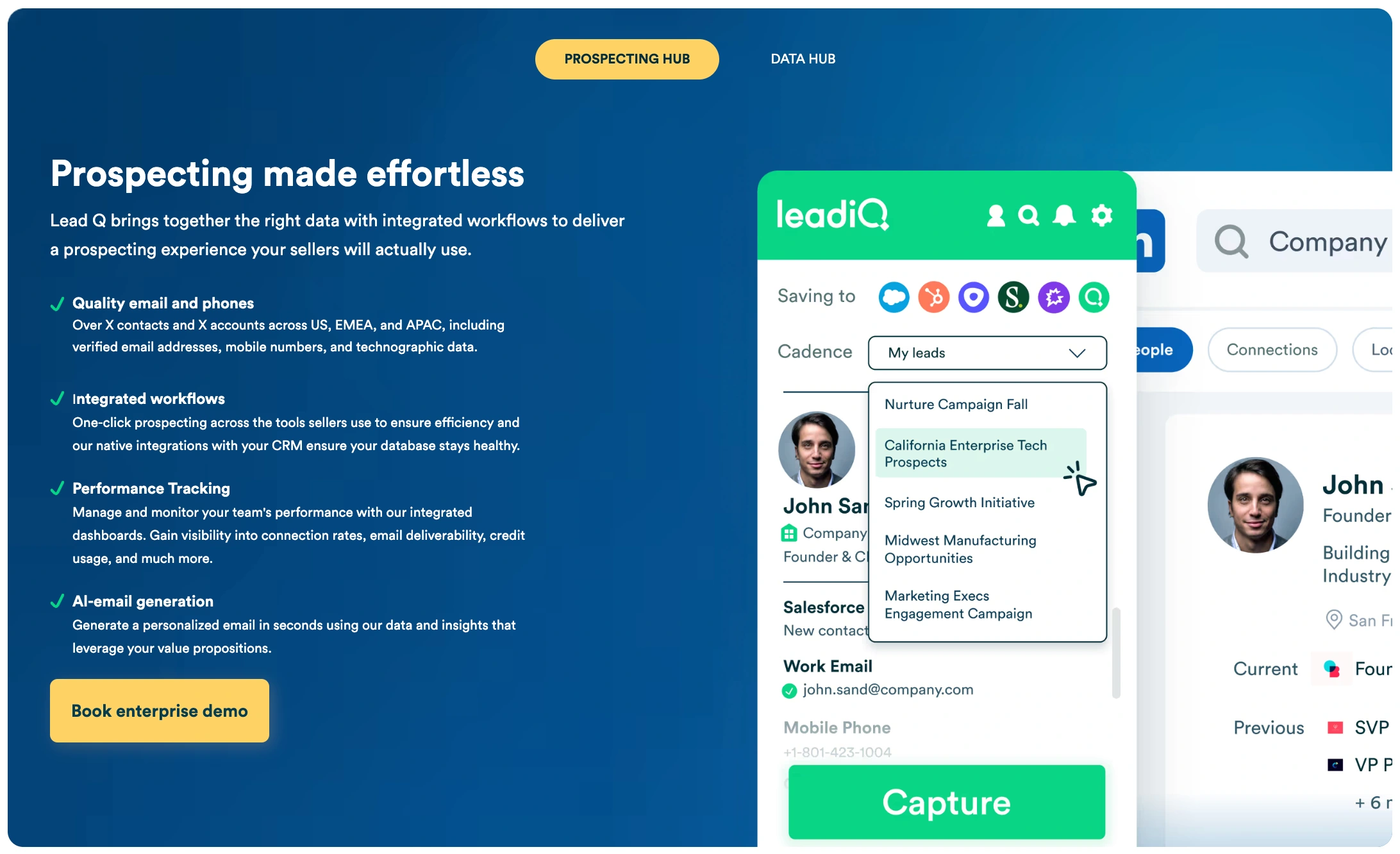 Prospecting Hub webpage screenshot
