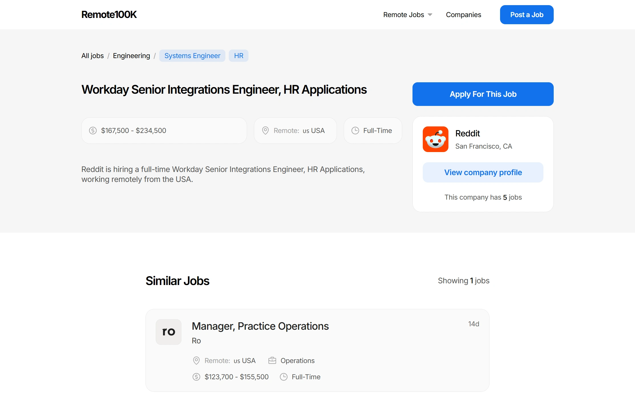 Job listing CMS page - showing all the details and related jobs