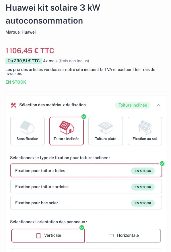 The kit configurator with real-time price update.