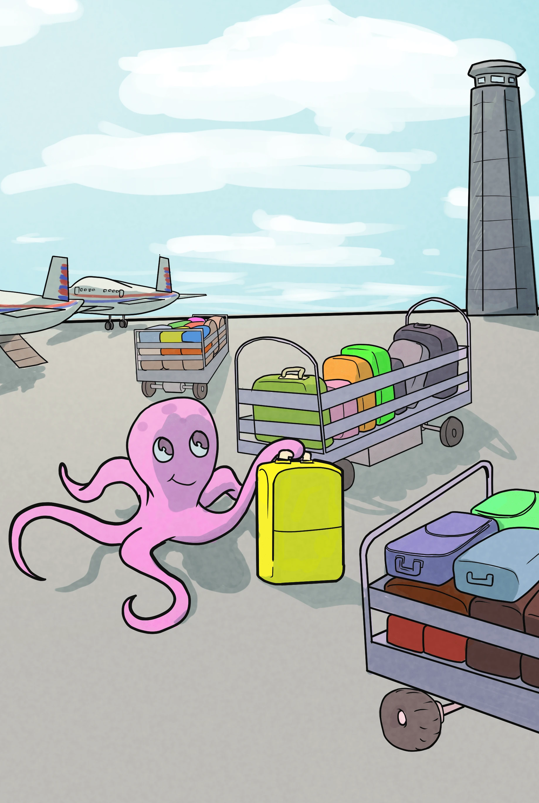The Octopus took everyone's bags to the belly of the Airplane.