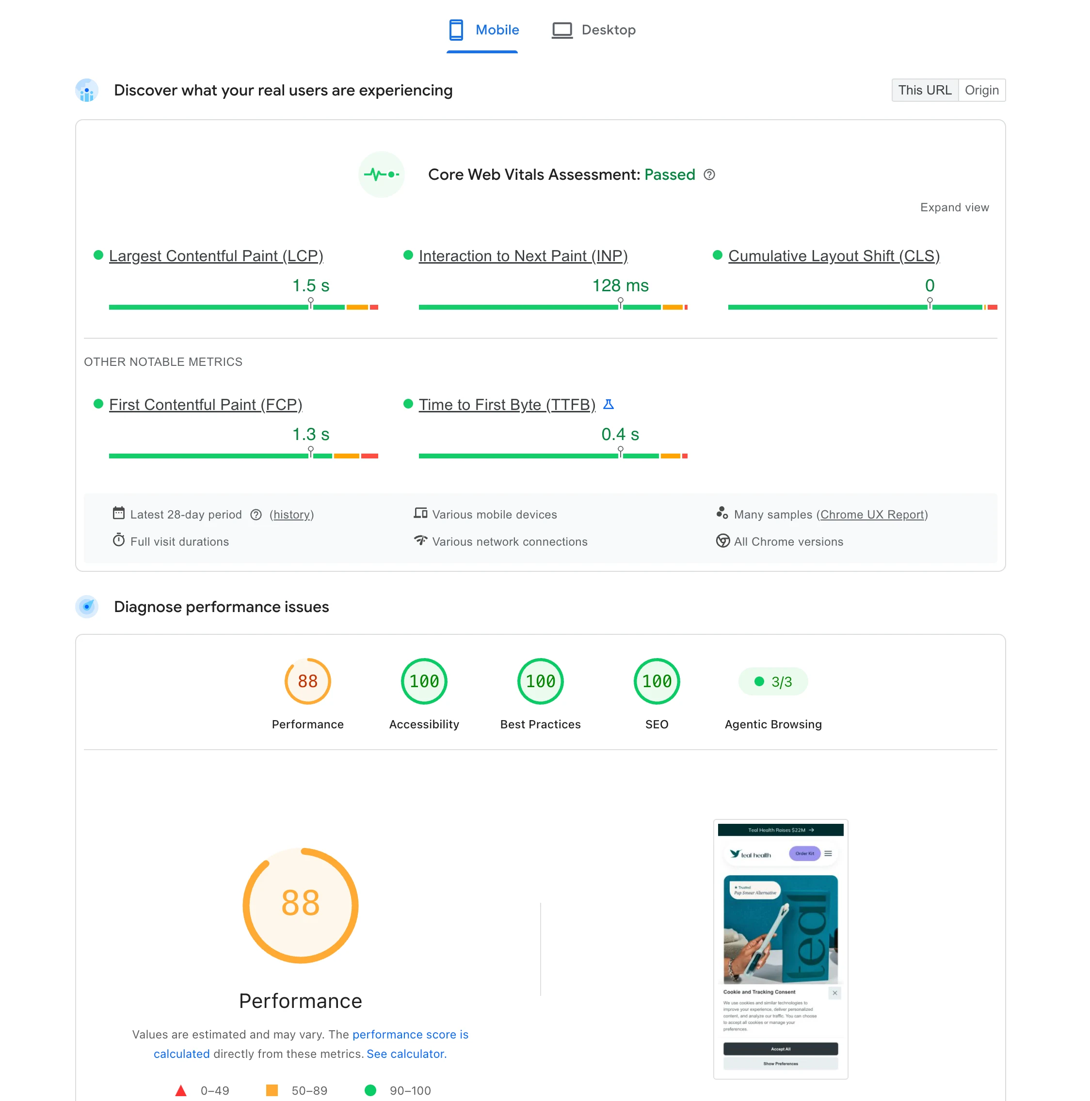 Mobile PageSpeed score