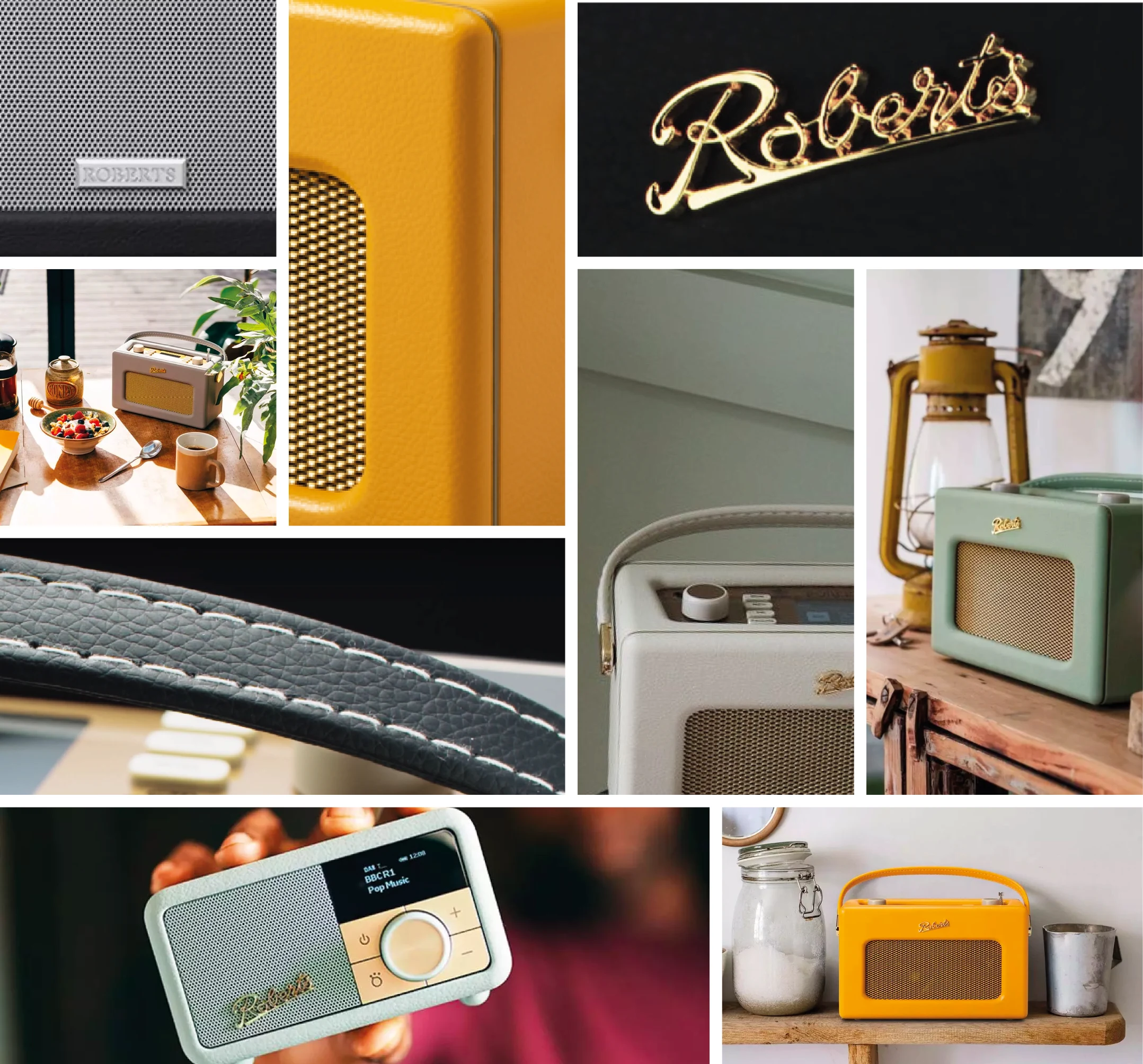 Visual board demonstrating elements of 'Roberts Radio' brands' visual communication