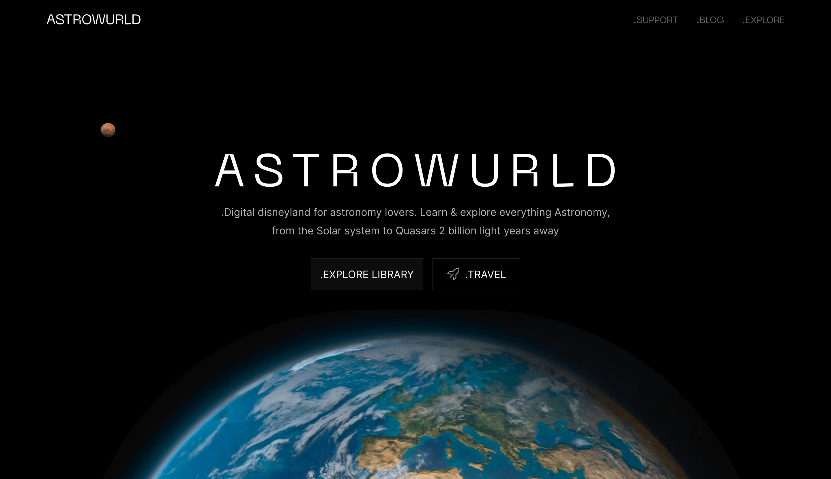 Astrowurld's landing page.