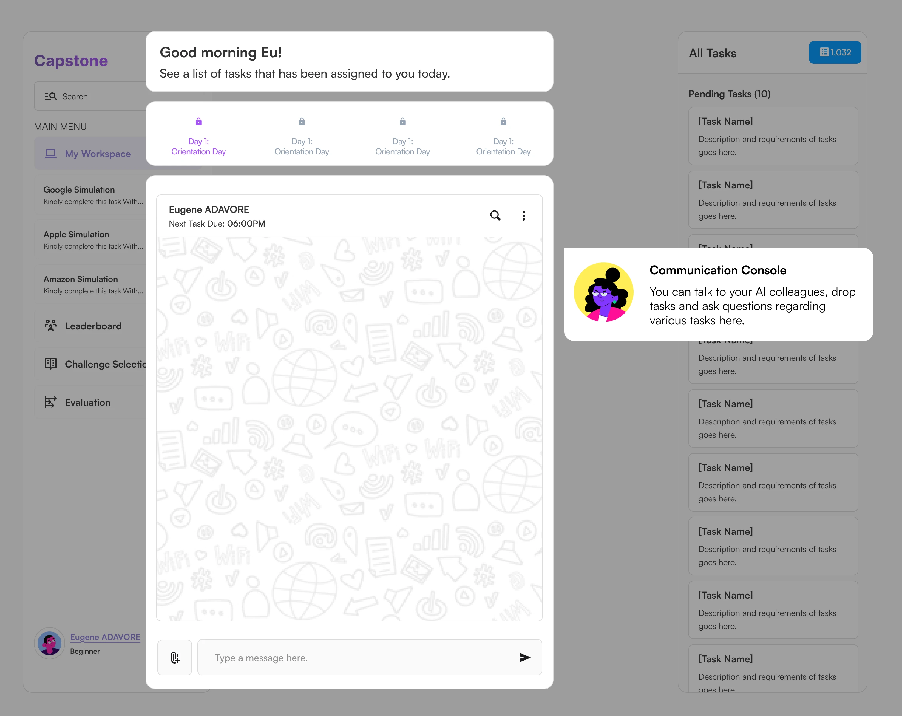 A simulation launchpad to guide users as they are onboarded on the platform.