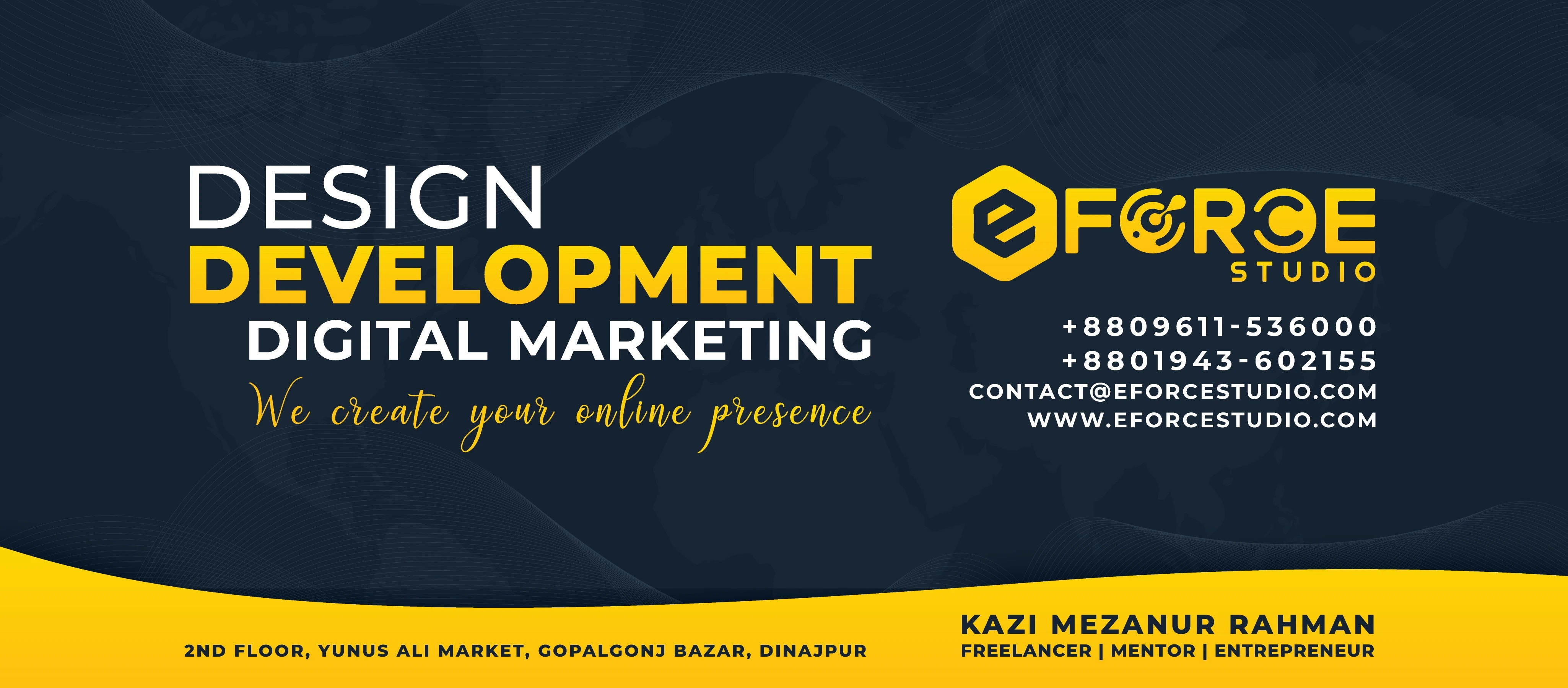 Developed a visually engaging Facebook cover that communicates eForce Studio’s expertise in design, development, and digital marketing.