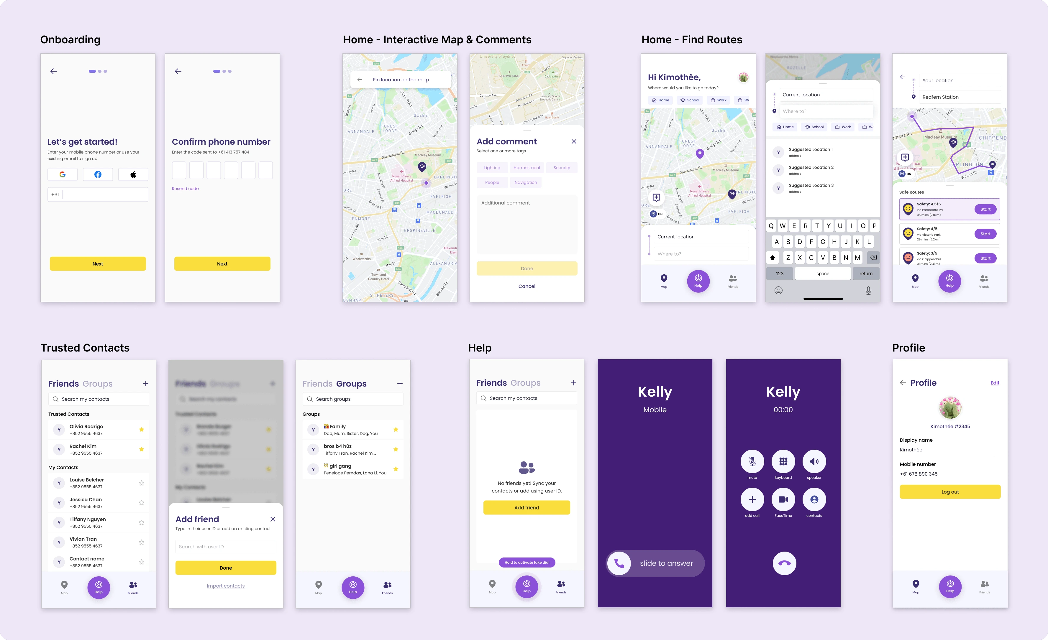 First version of our high-fidelity prototypes.