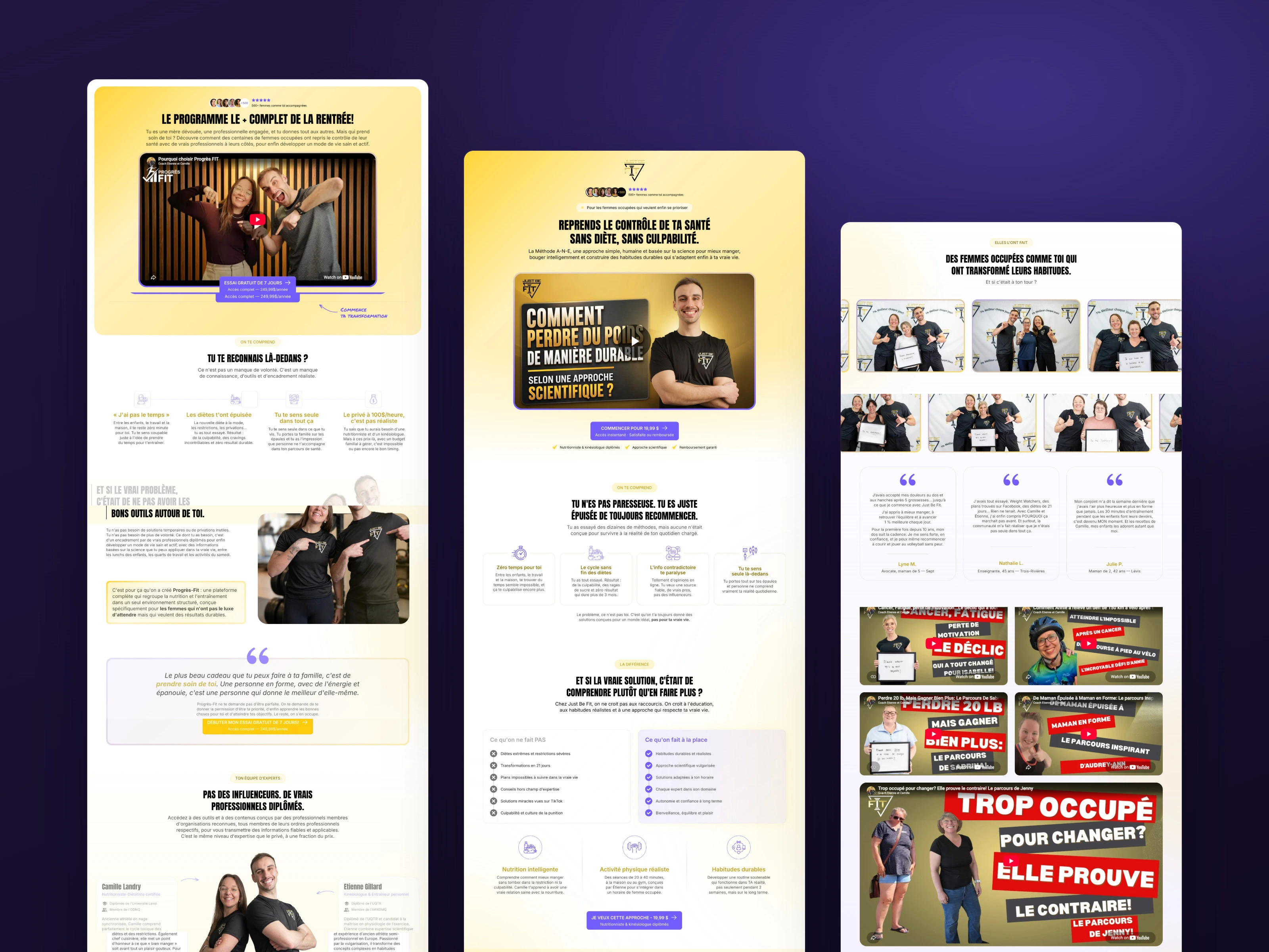 Key sections of the Progrès-Fit sales page