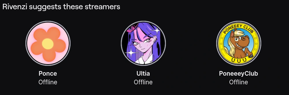 "Suggested Channels" section of the Rivenzi channel.