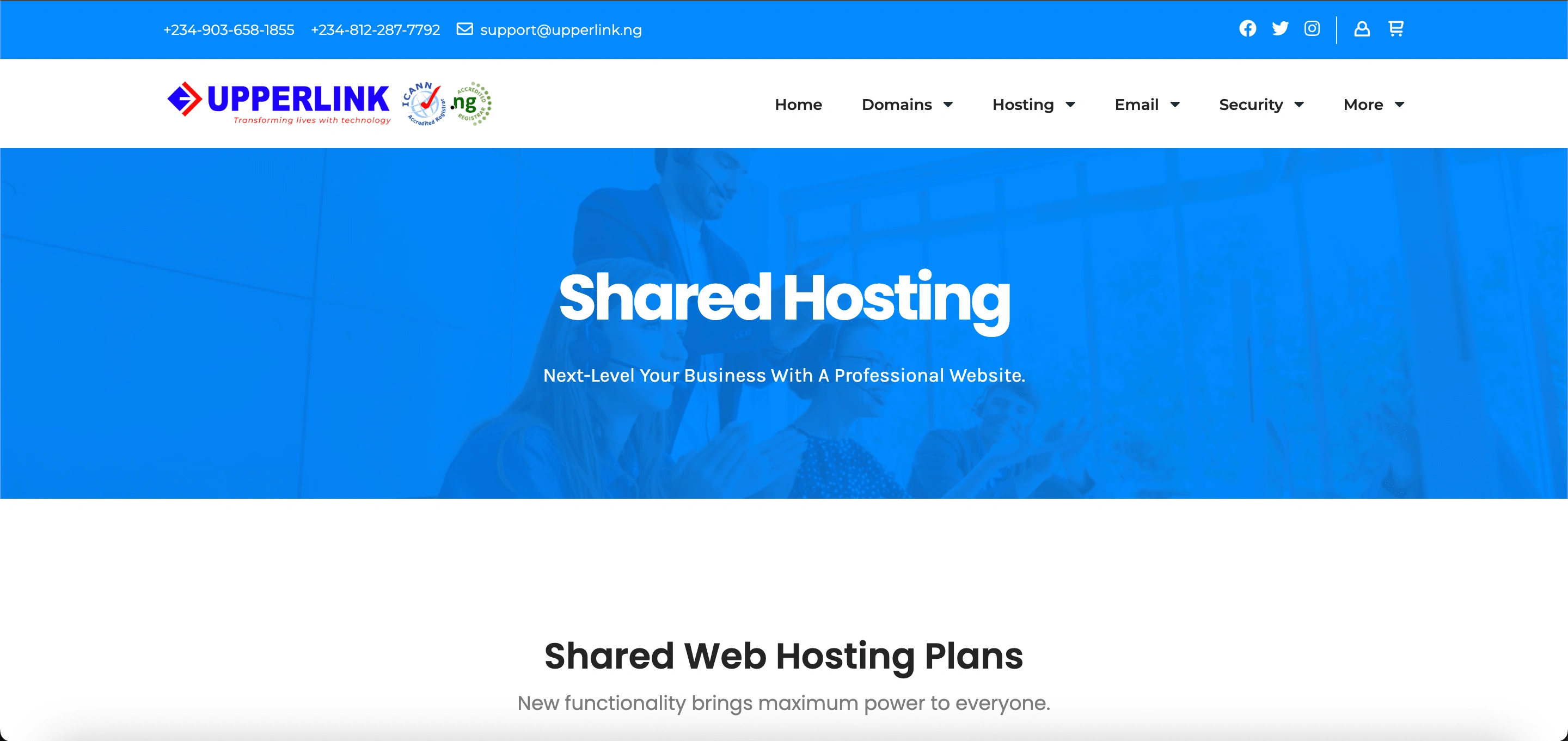 old upperlink's shared hosting hero section