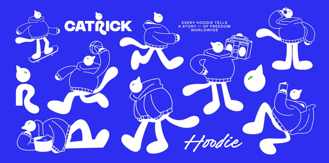 Fun mascot illustrations showcasing hoodie lifestyle