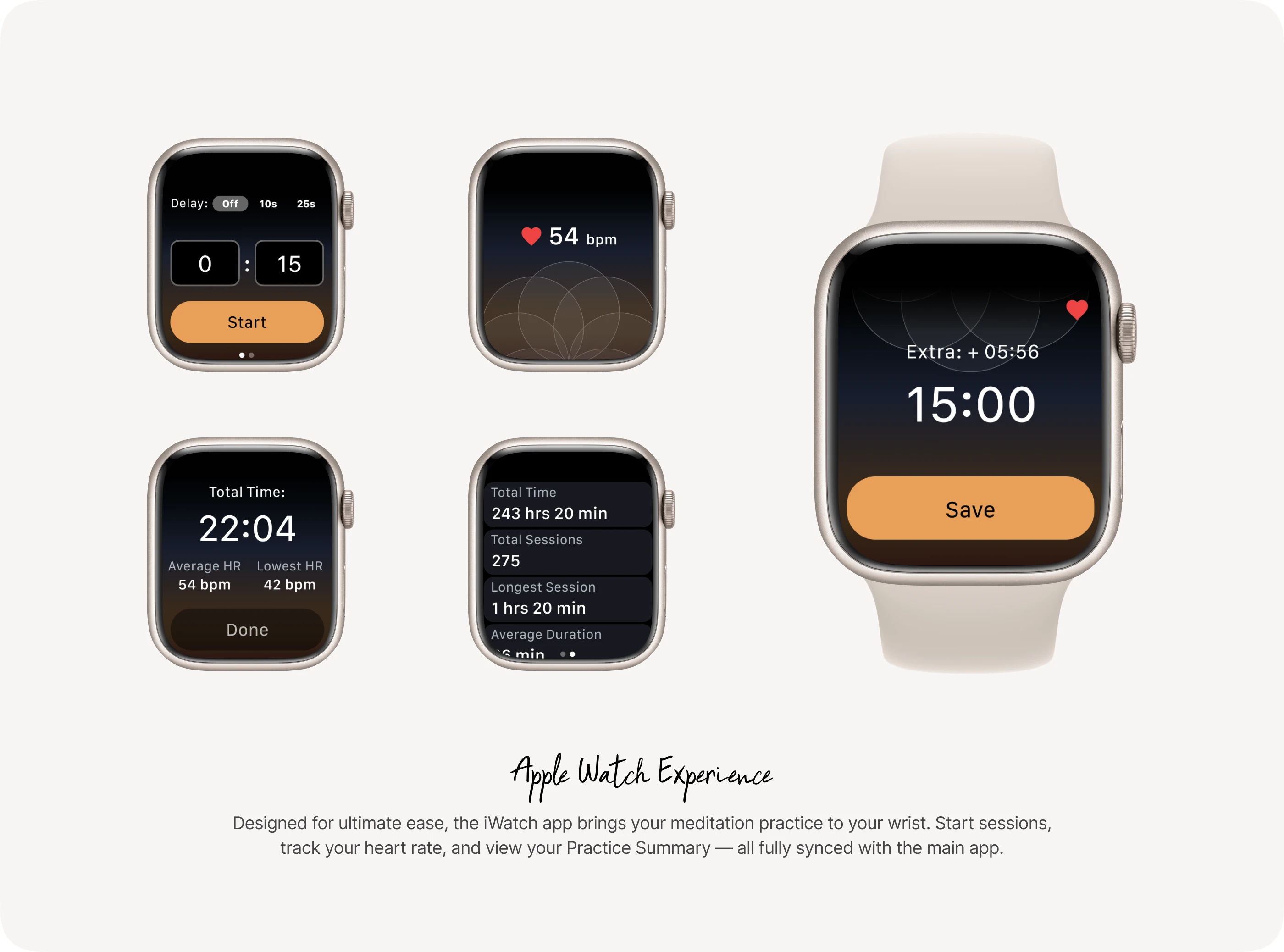 Meditate & track directly on Apple Watch.