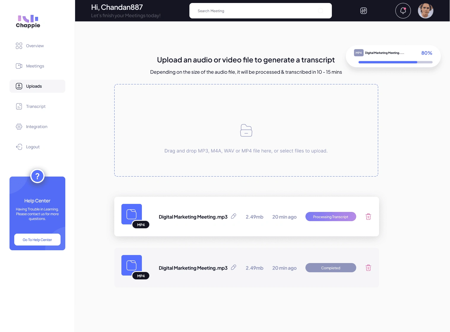 Upload screen