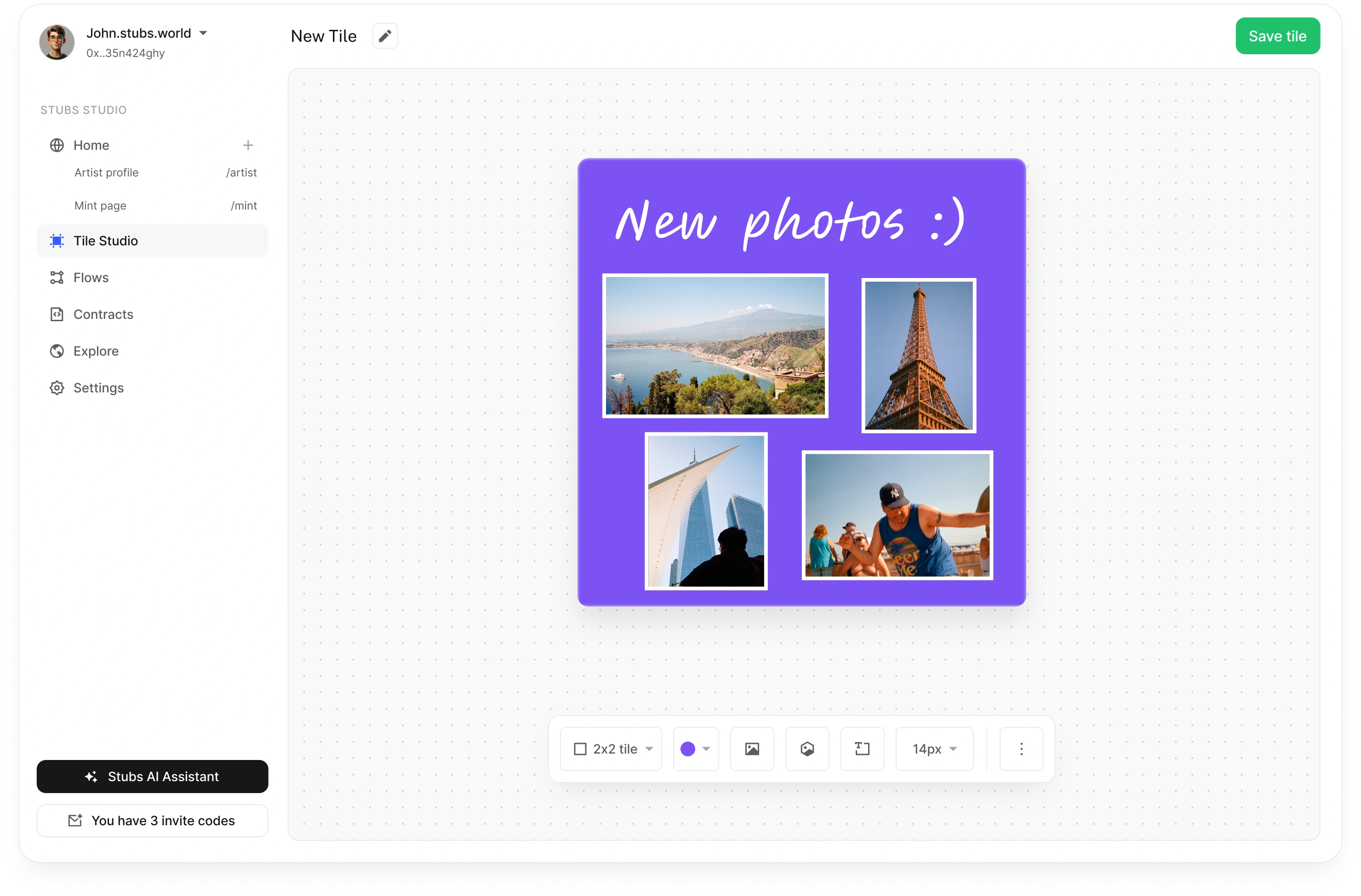 Tile Studio - Create unique tiles from base elements like color, type, images, and NFTs