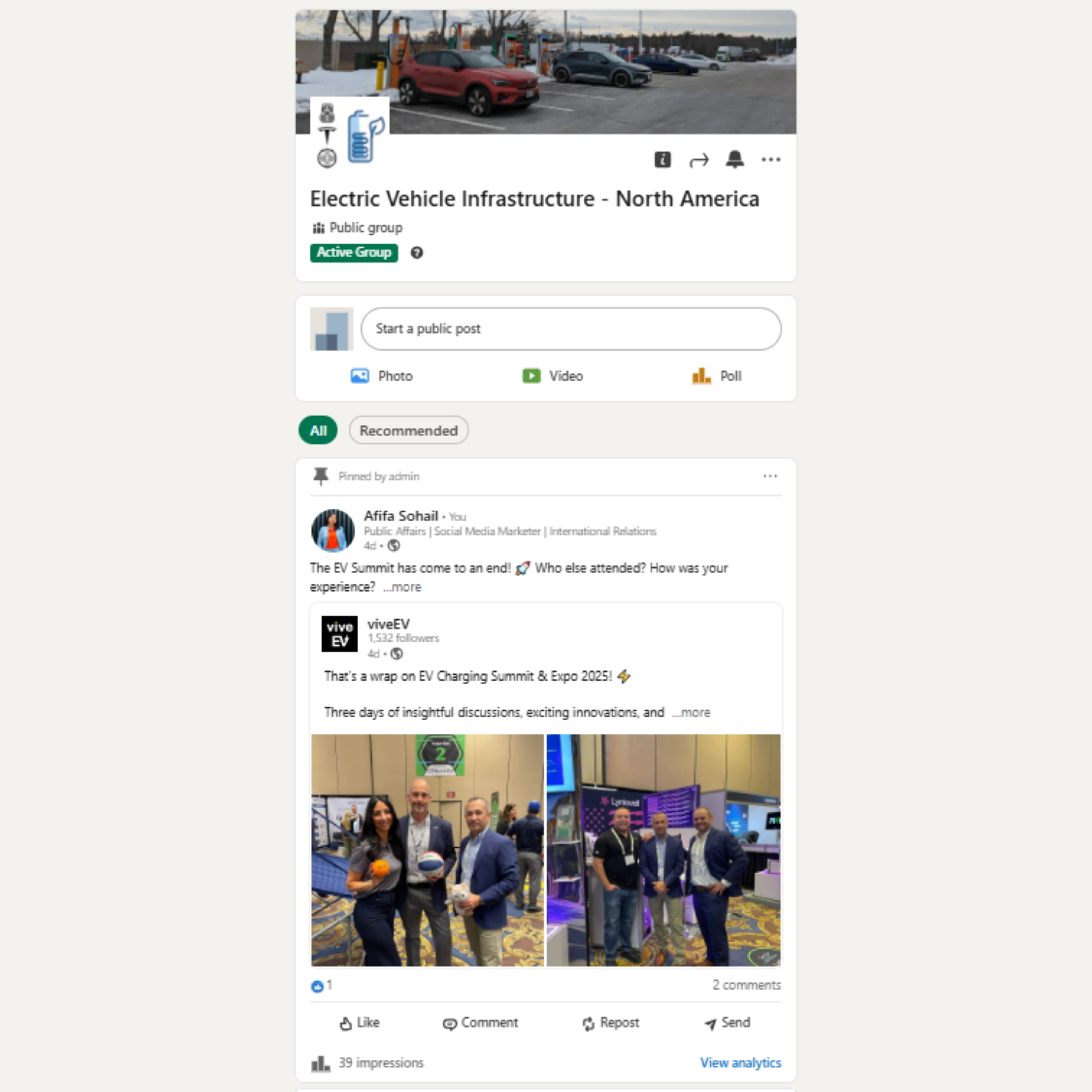 Got viveEV's post pinned in the largest LinkedIn EV group in North America