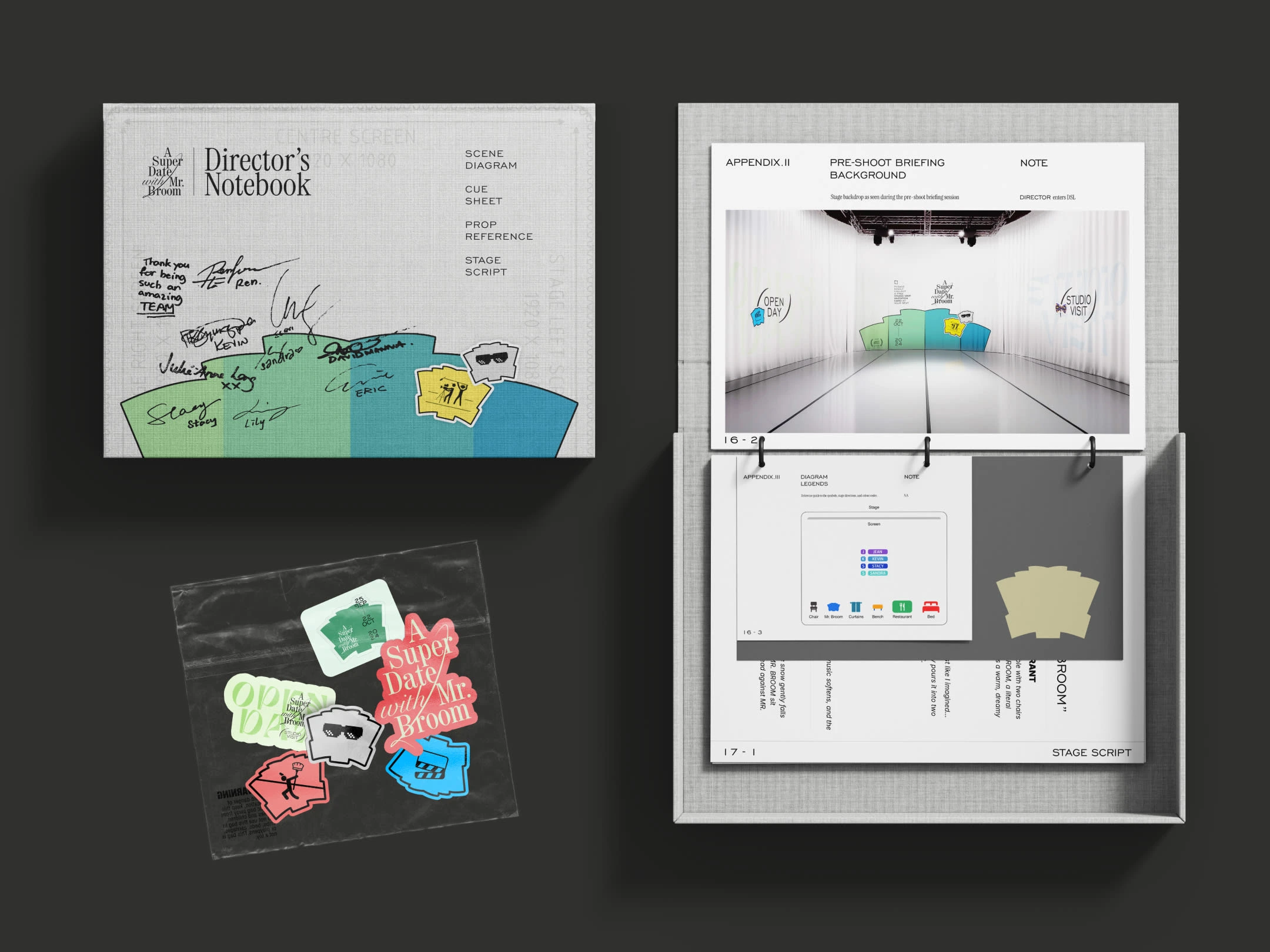 Director’s notebook and stickers