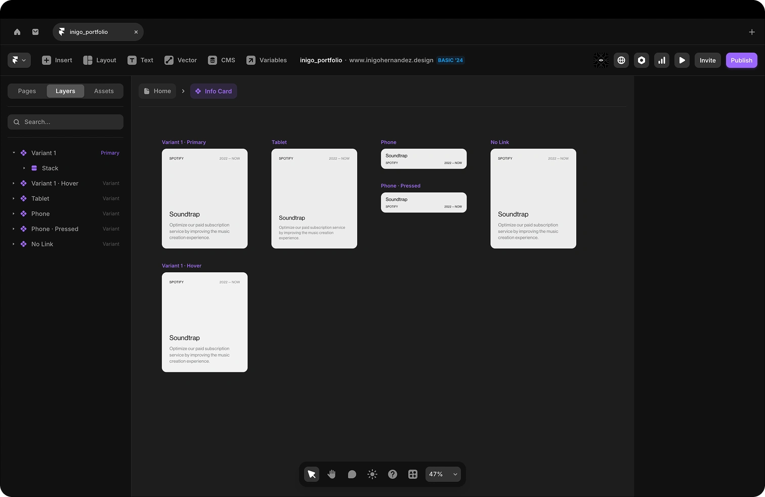 Framer project description component variants