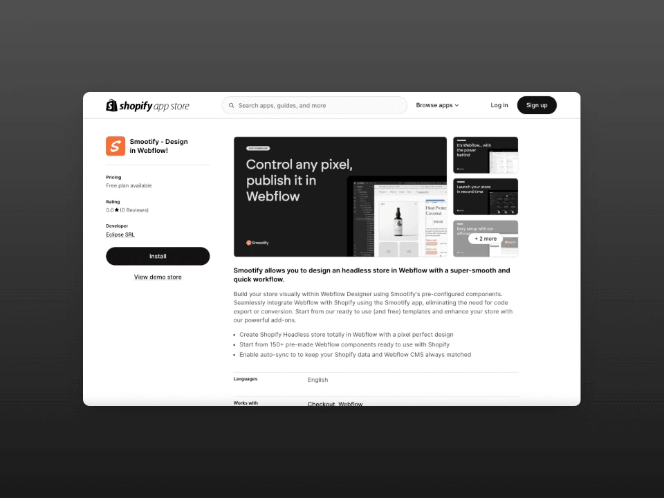 The app Smootify on the Shopify app store