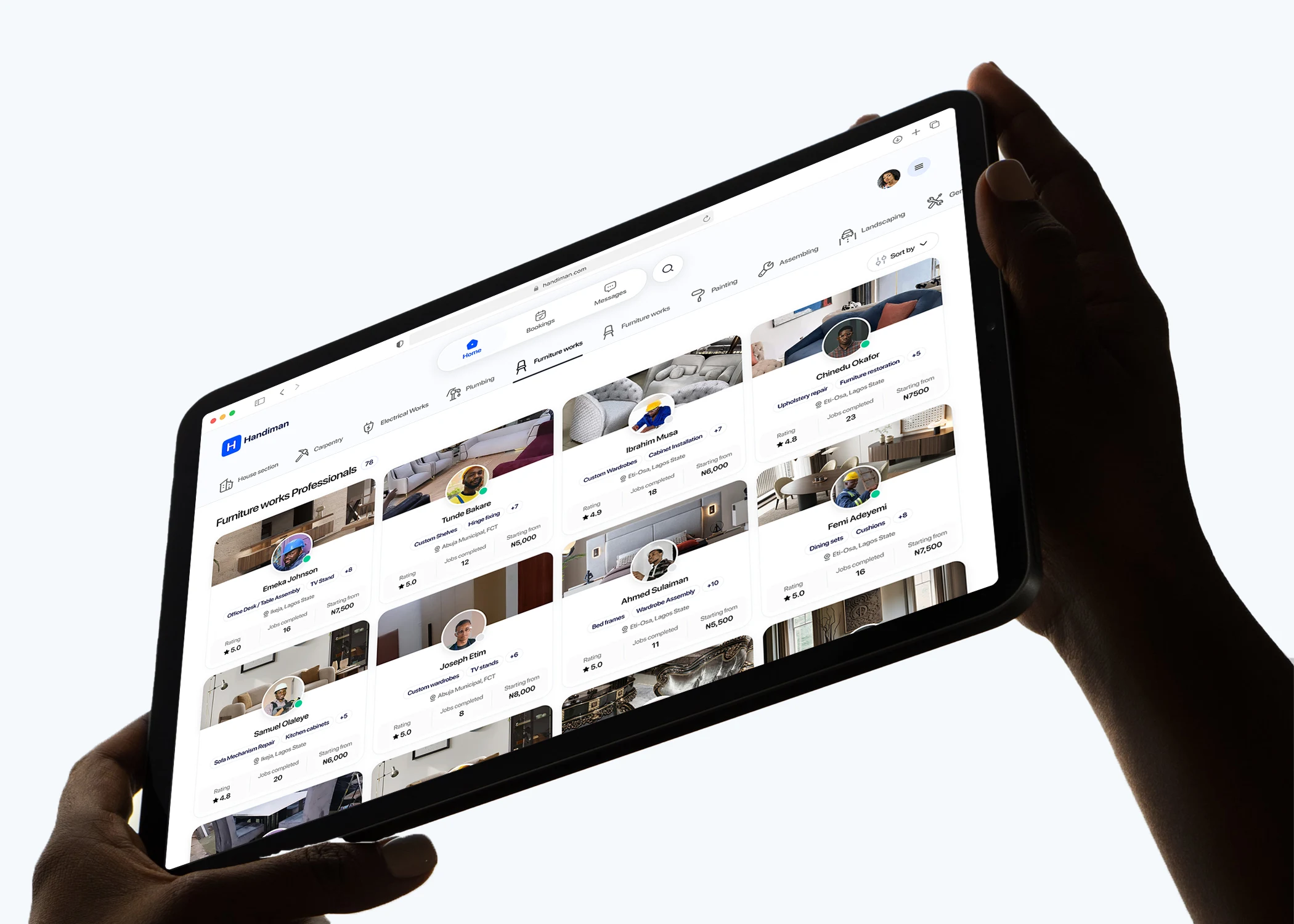 home page for services and handyman browsing
