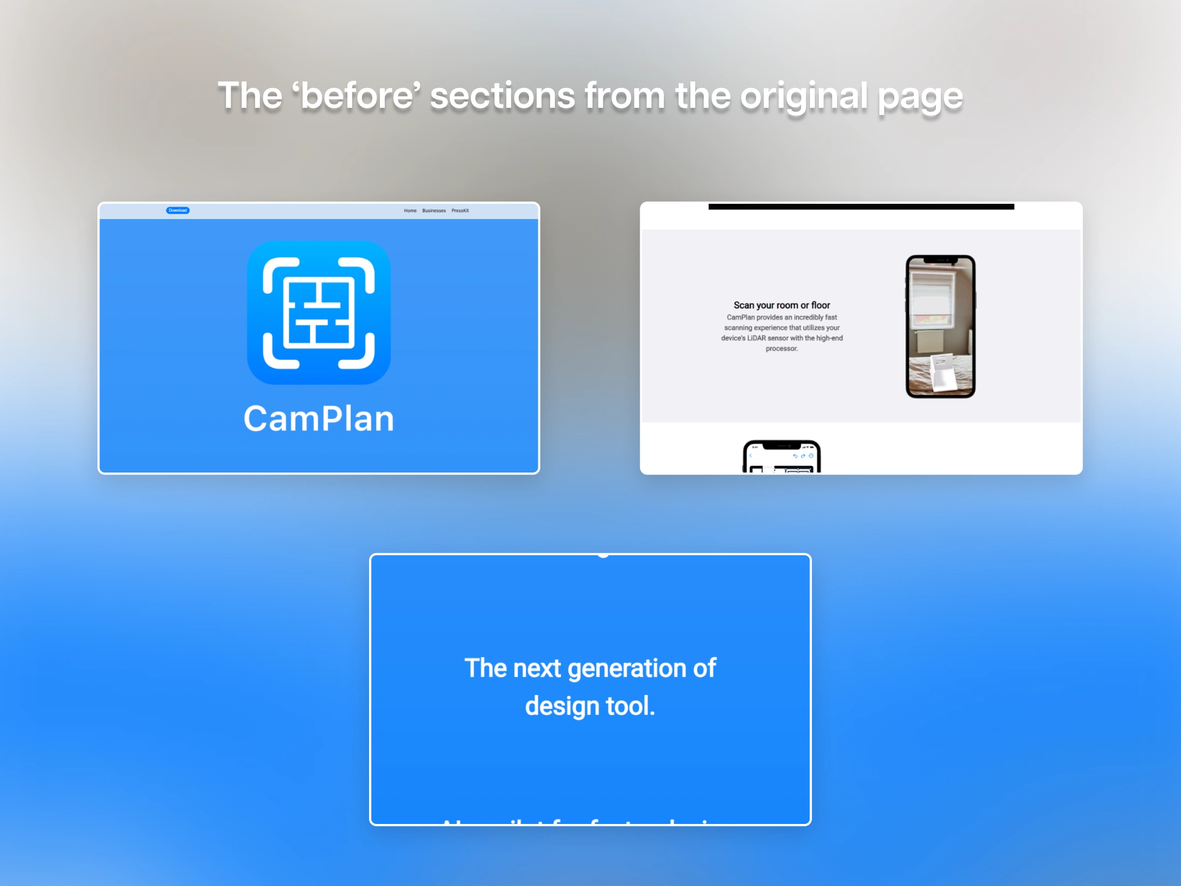 Screenshots from the original CamPlan page