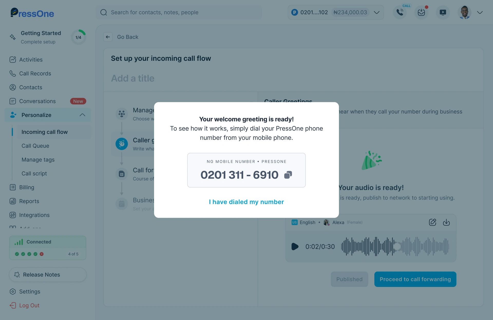 See how welcome greeting works