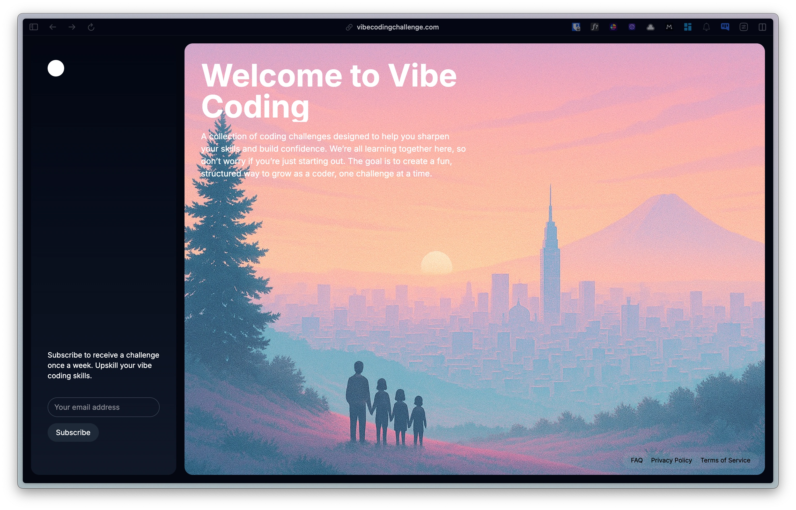 Clean, welcoming homepage design with a clear call to action to subscribe. Built with Astro and styled for readability.