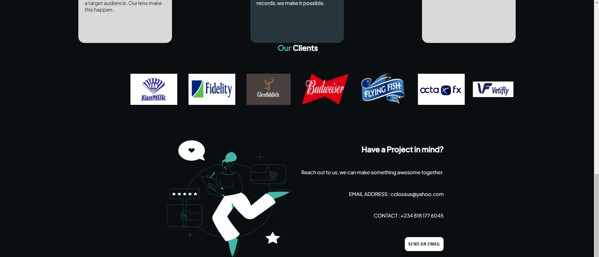 Clients and Contact us section