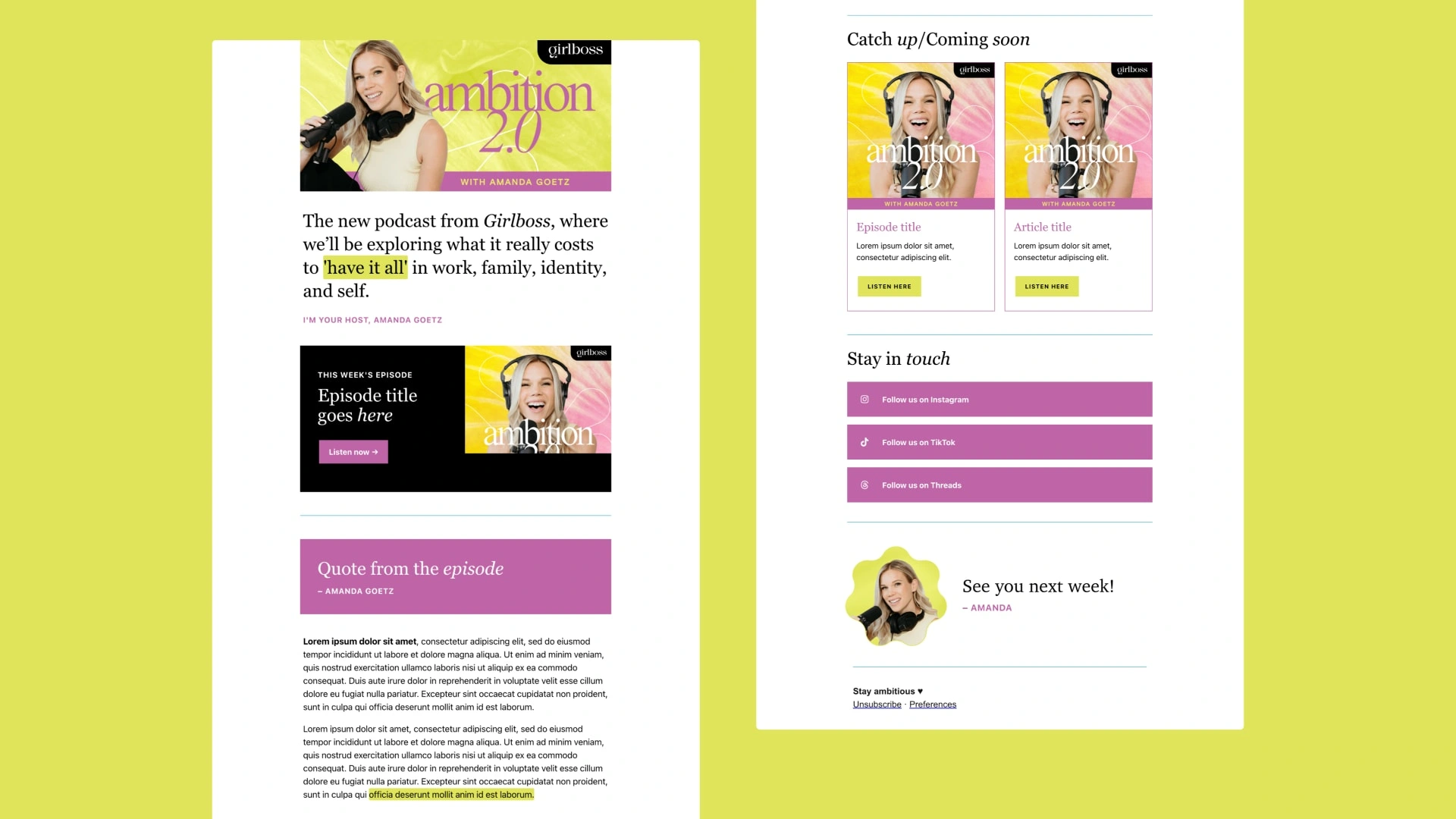 Kit email template for Amanda Goetz and Girlboss