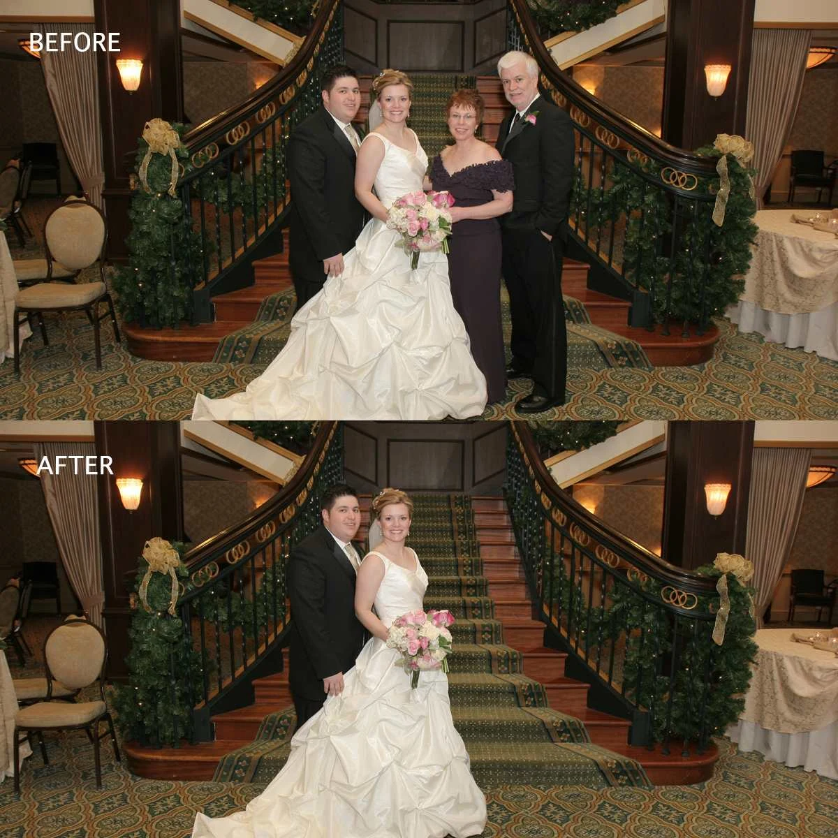 Bride requested that the couple on the right be removed from the photo.