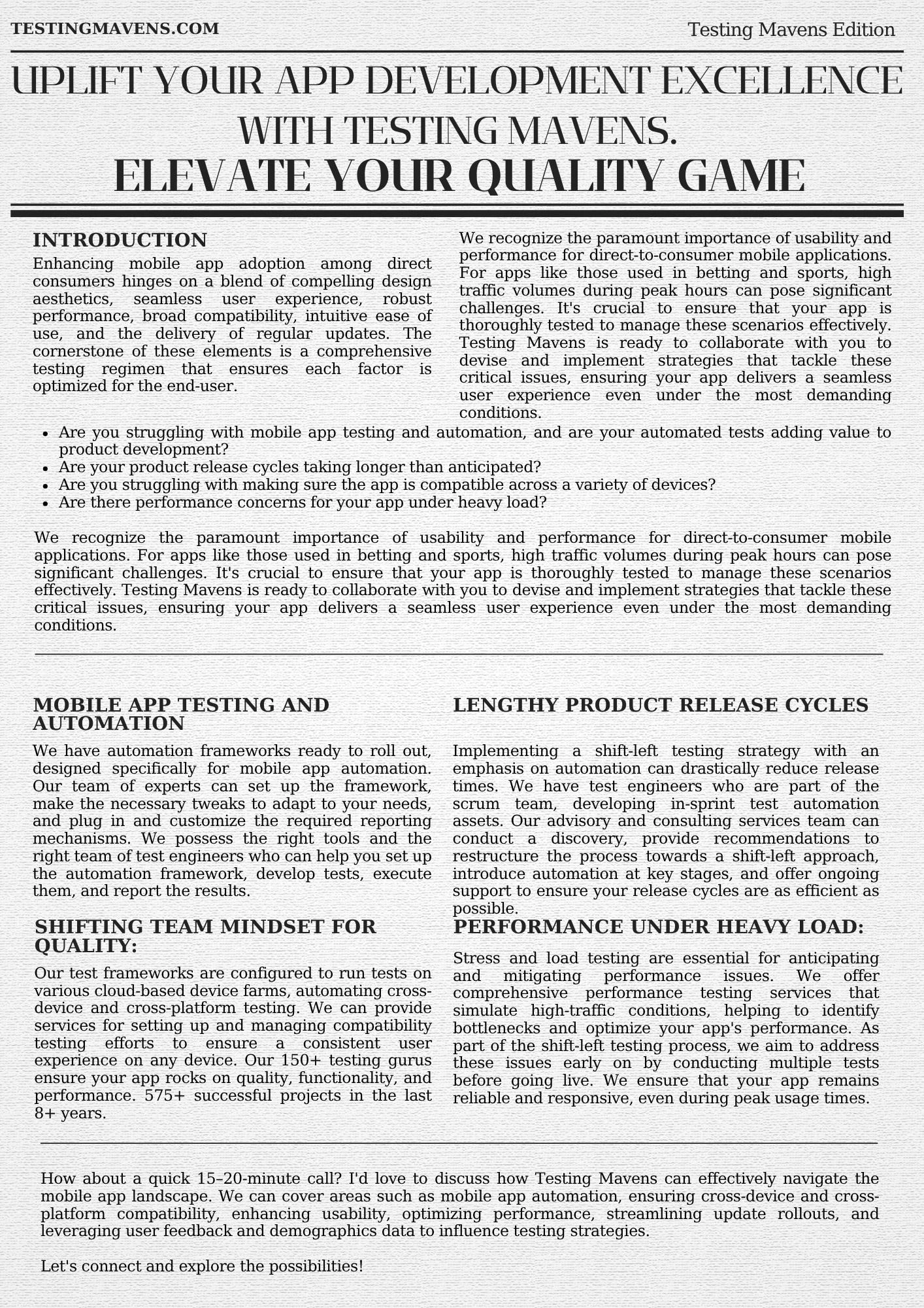 Uplift Your App Development  - Testing Mavens Press Release