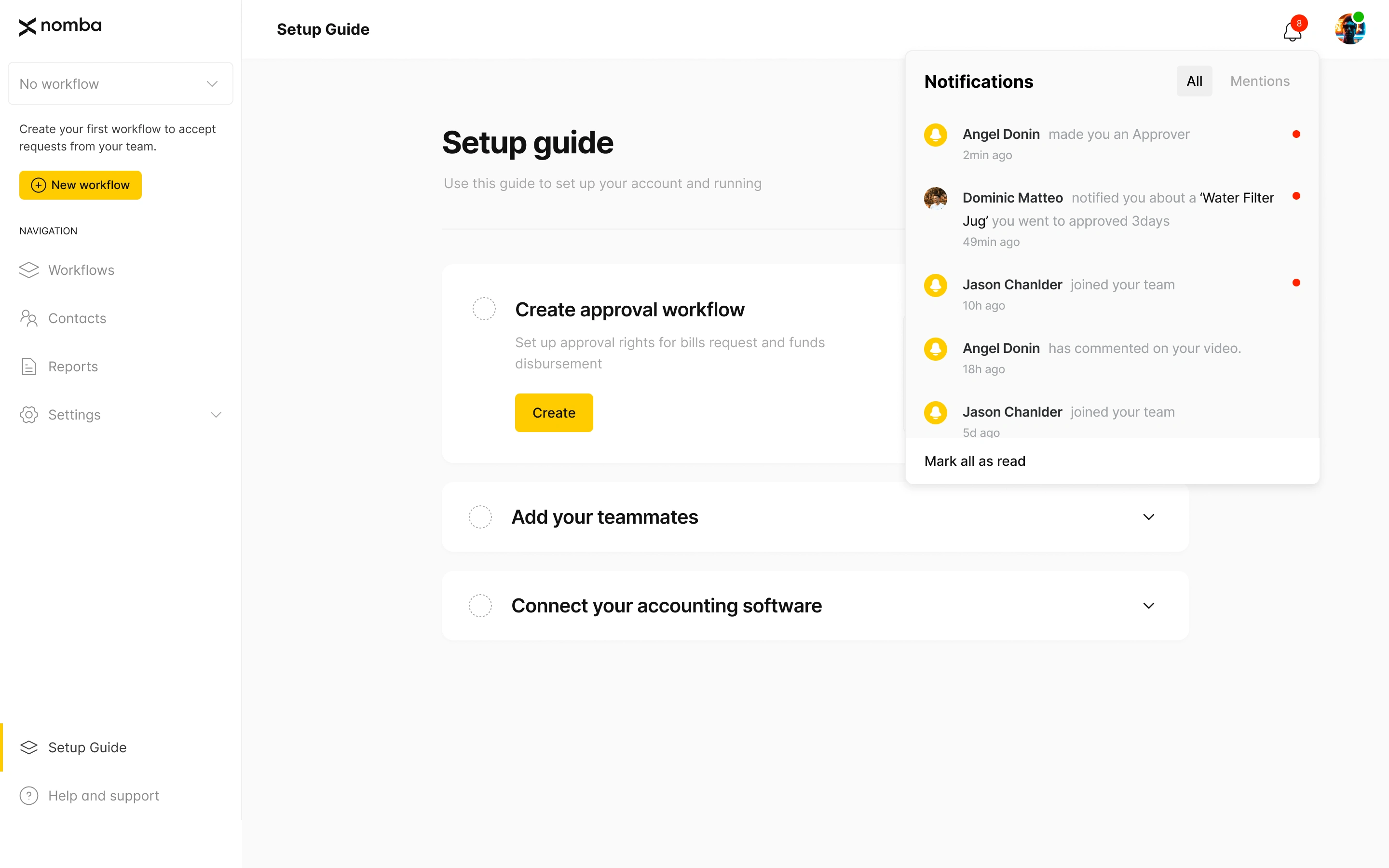 Notification popover - with real-time notification items