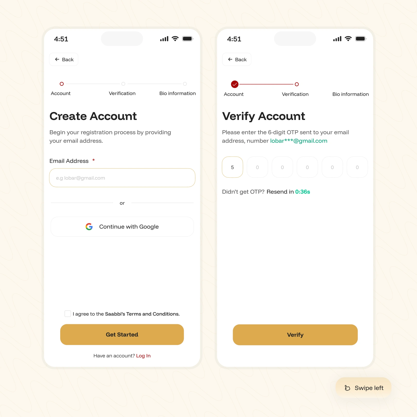 User Onboarding which requires just email address and verification.