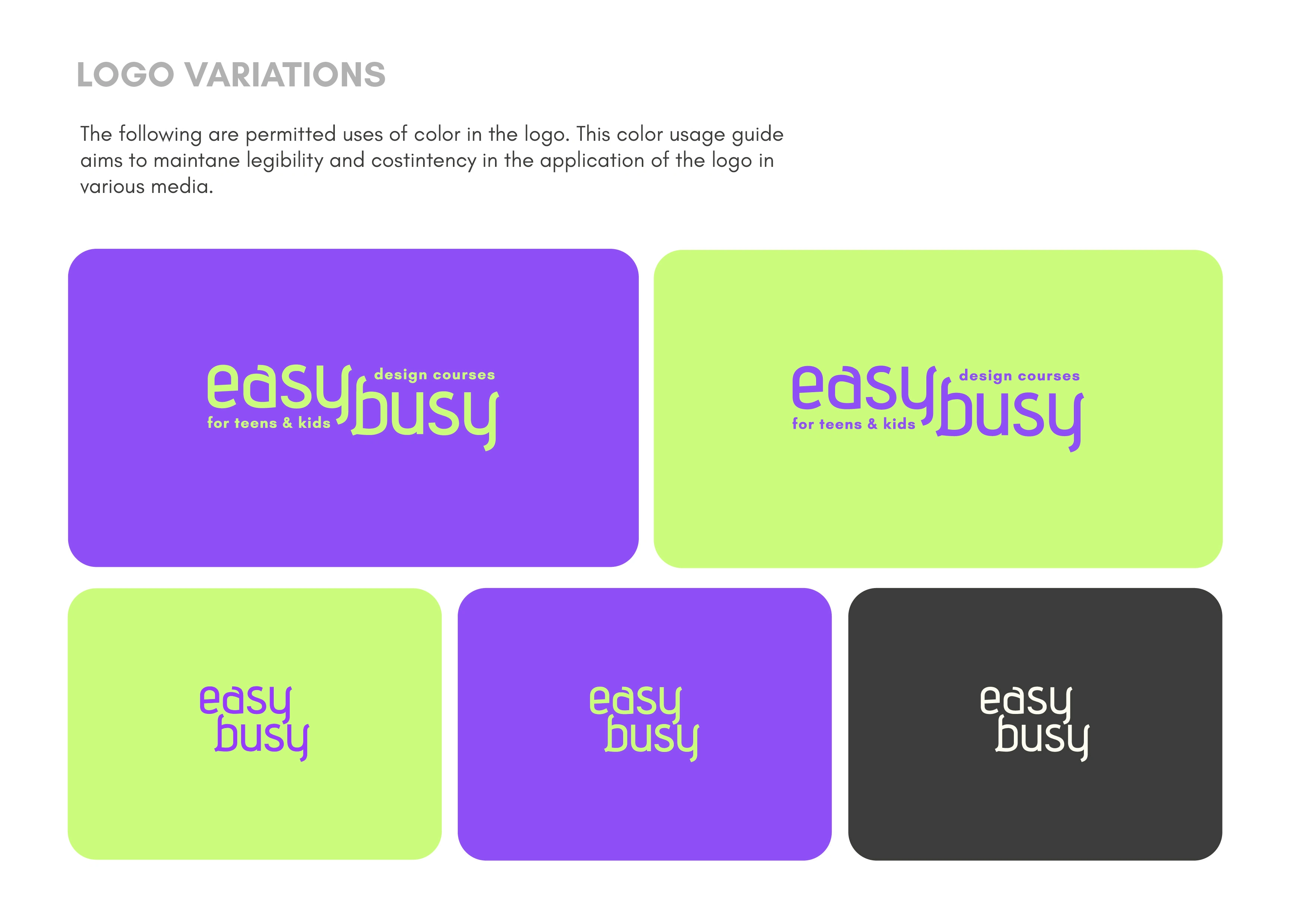 Flexible EasyBusy logo designs for digital and print use, optimized for youth-oriented branding.