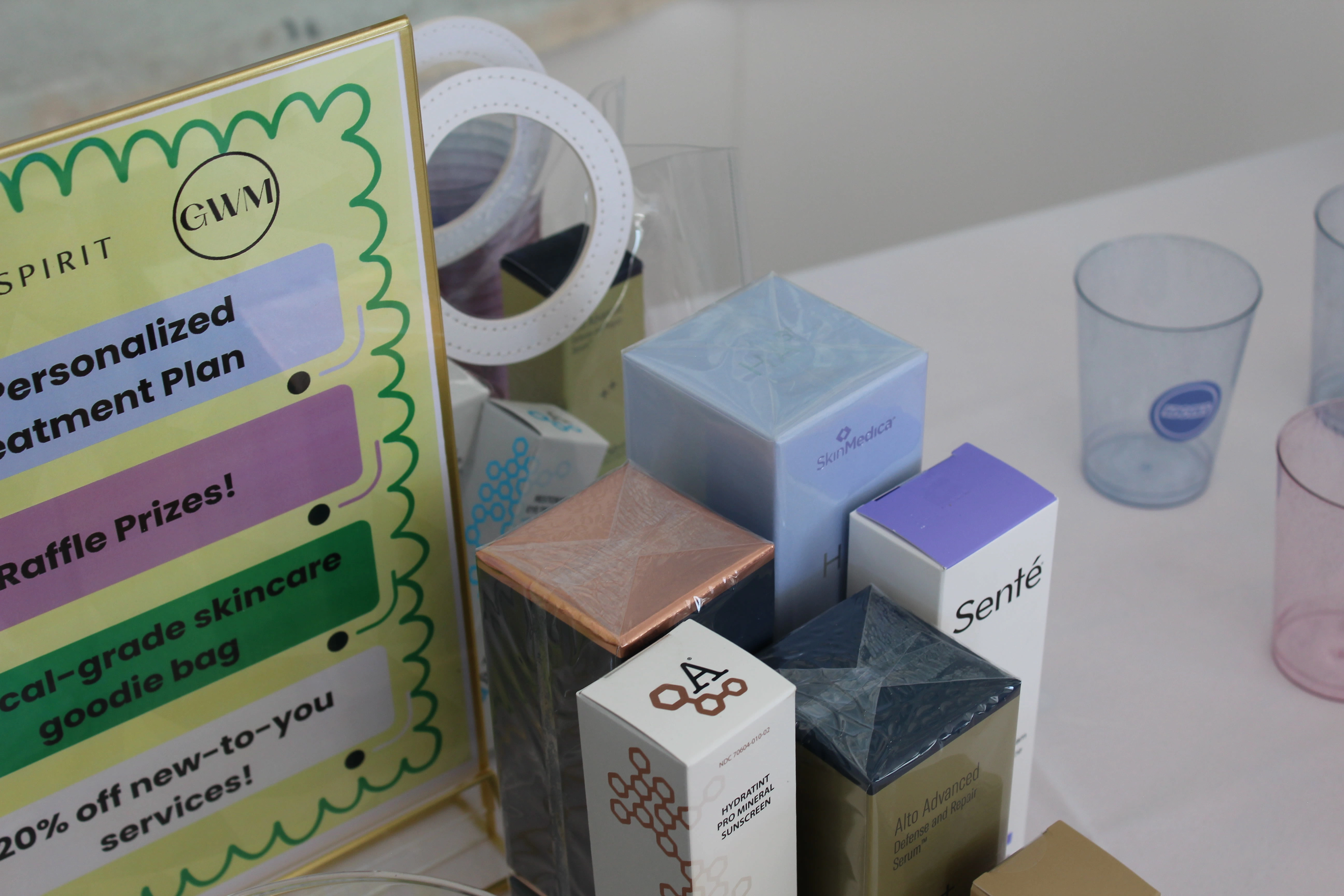 Girls Who Meet x Skinspirit goodie bags and skincare station 