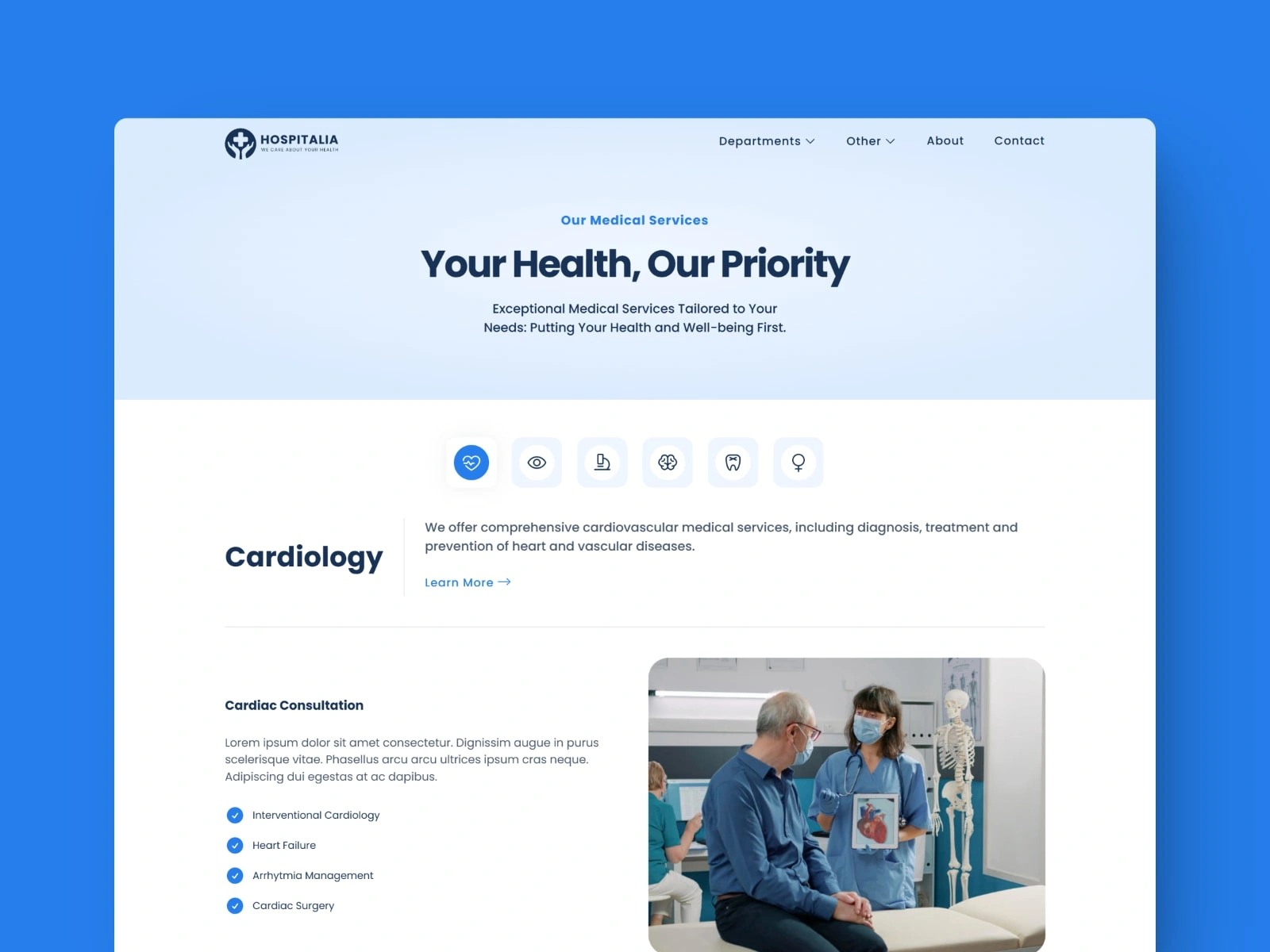 Medical services page in Hospitalia