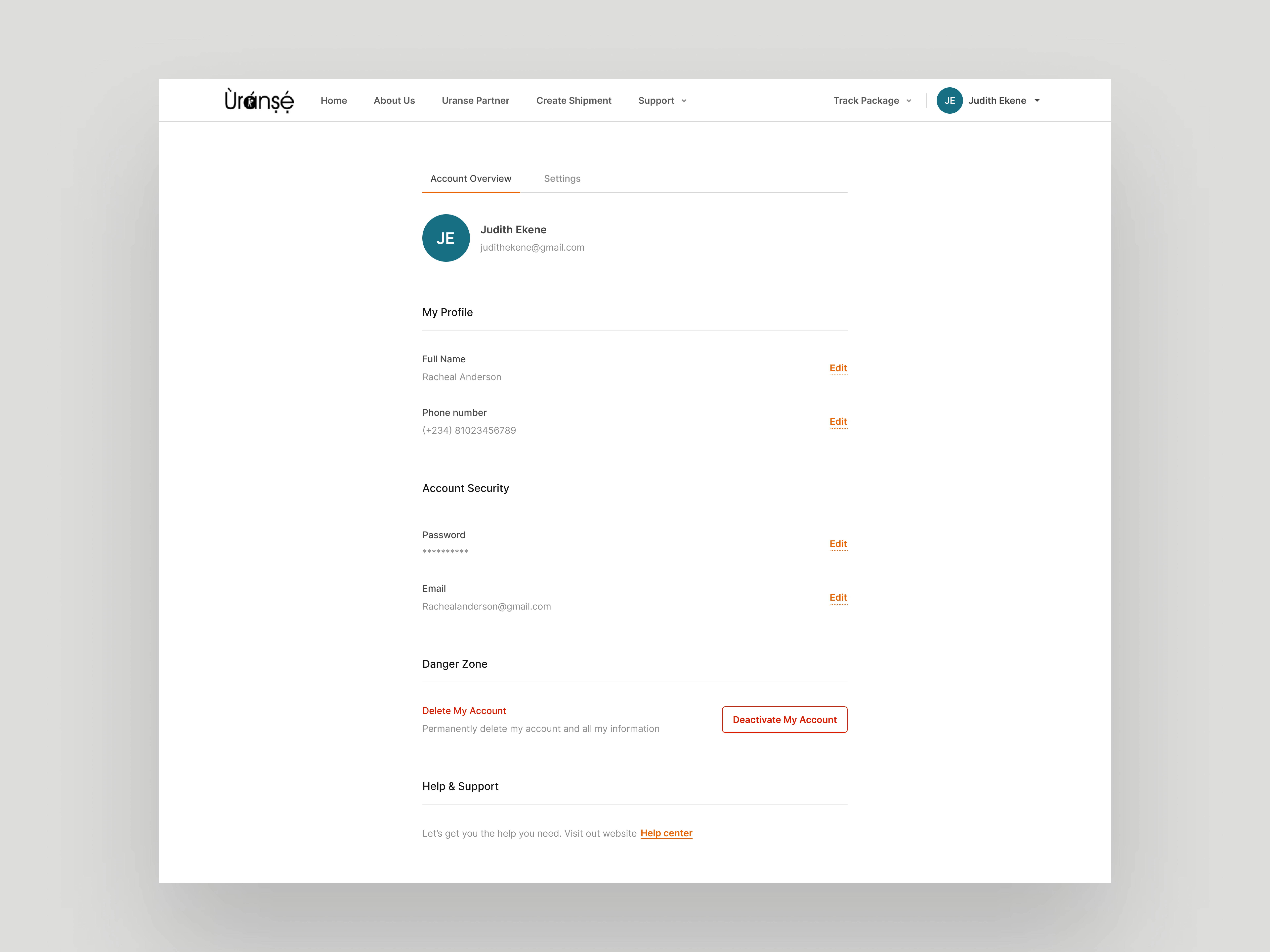 Profile Overview Screen