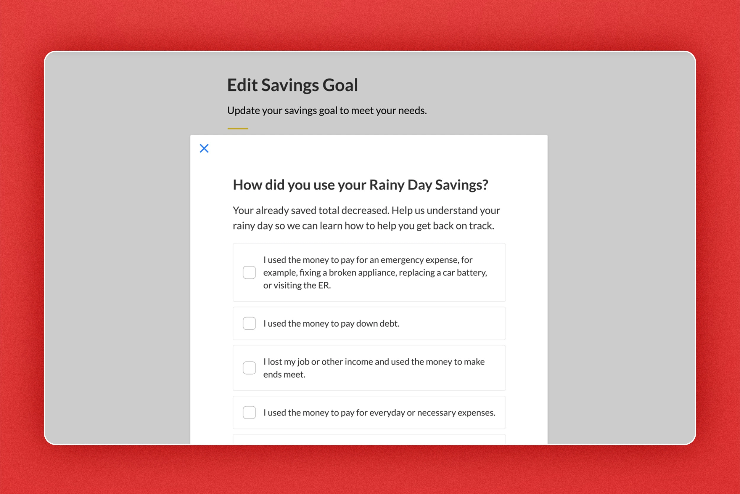 Financial goals tracking detail