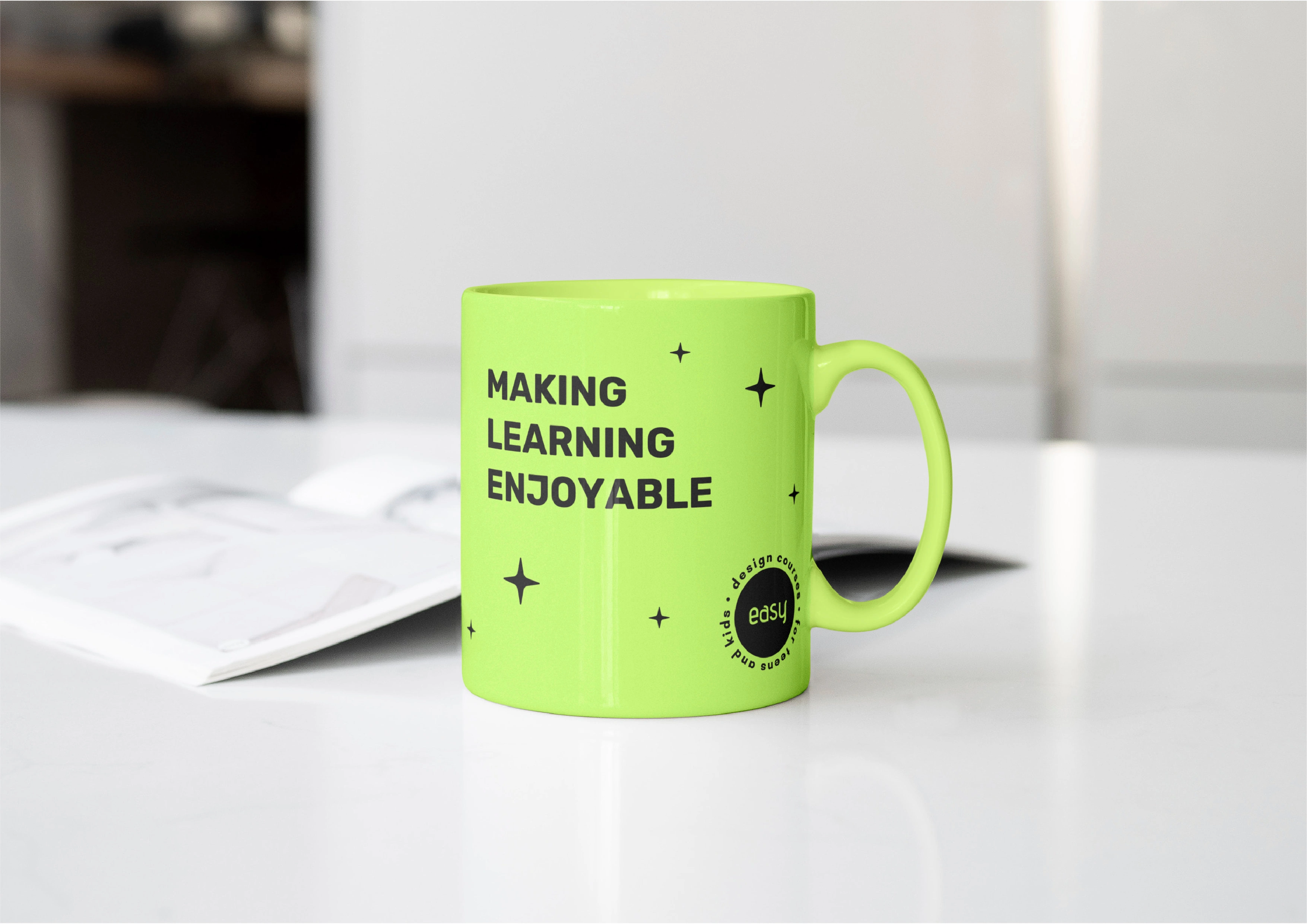 EasyBusy branded cup featuring motivational design slogan.