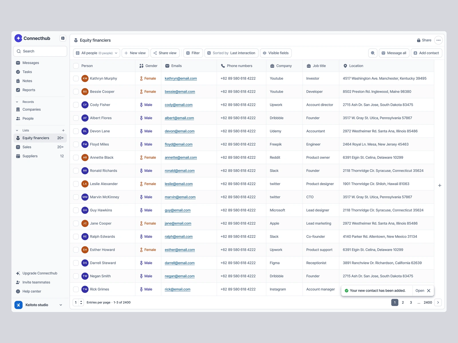Contact imported successfully