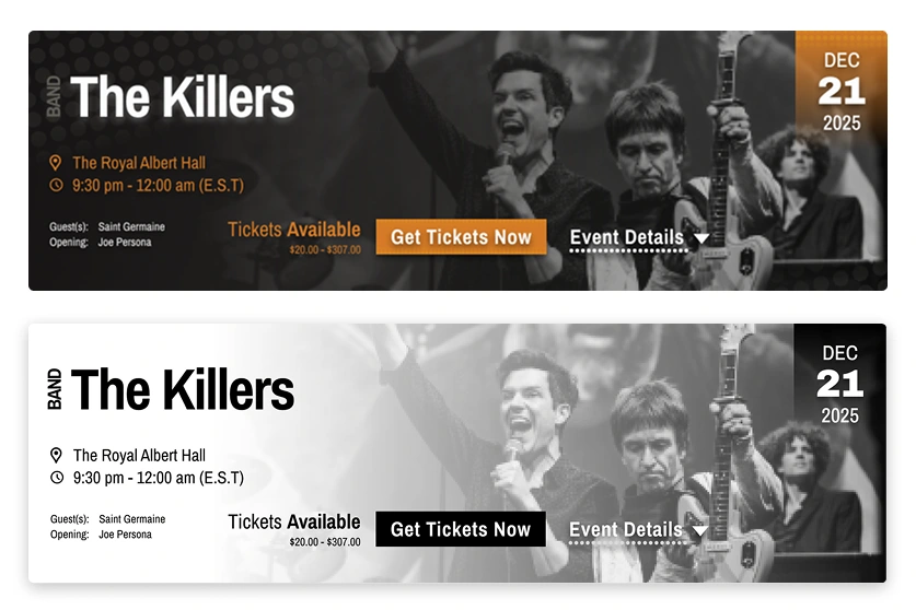 Most recent ticket iterations in color and B/W