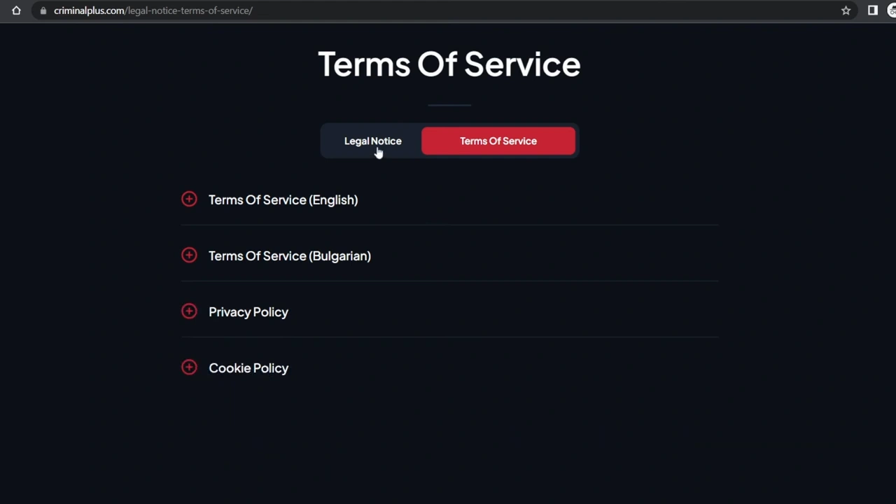 Structured legal and compliance pages with tab-style navigation (Legal Notice, Privacy, Cookie Policy), ensuring clarity and trustworthiness.