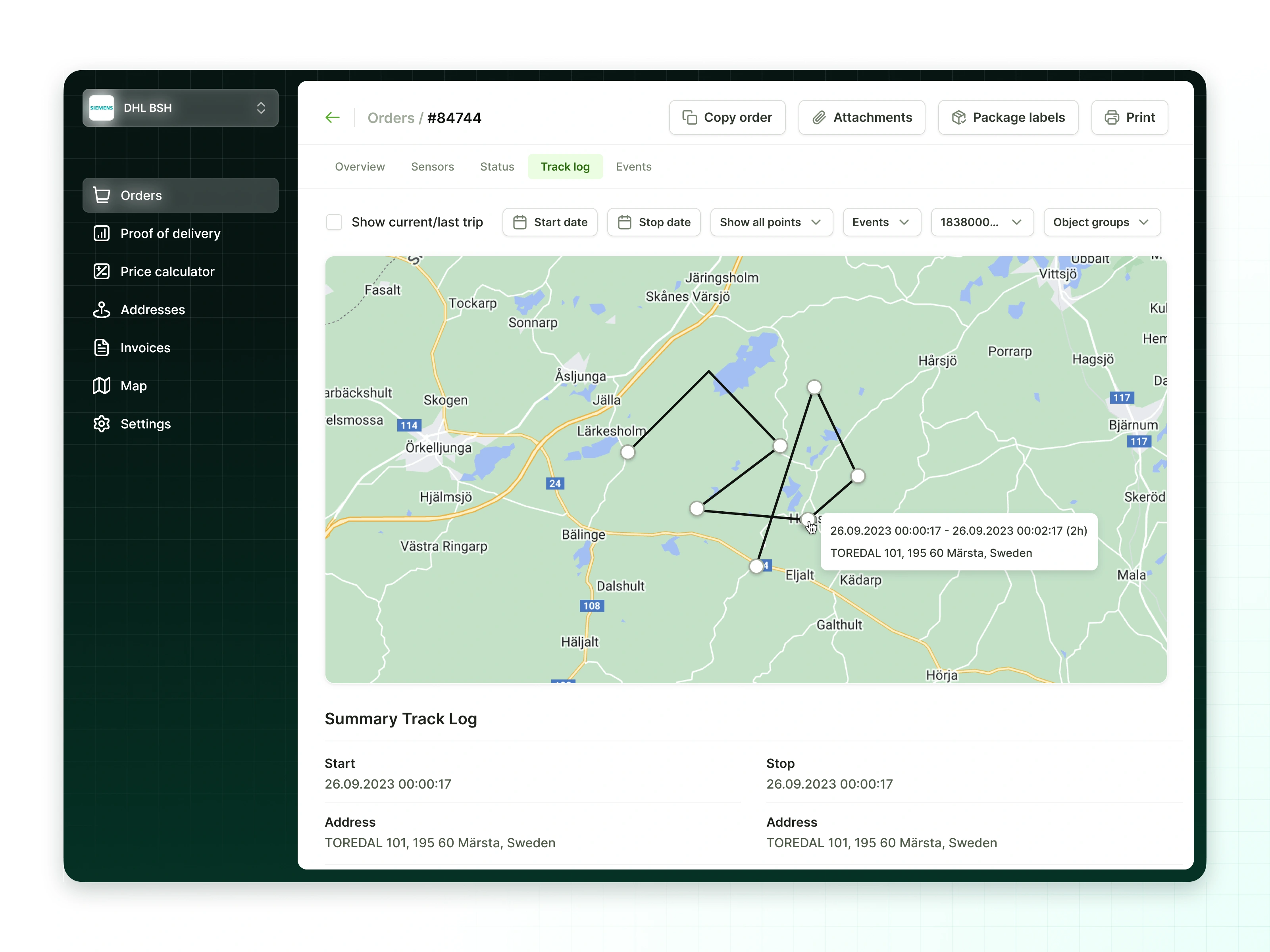 Order tracking