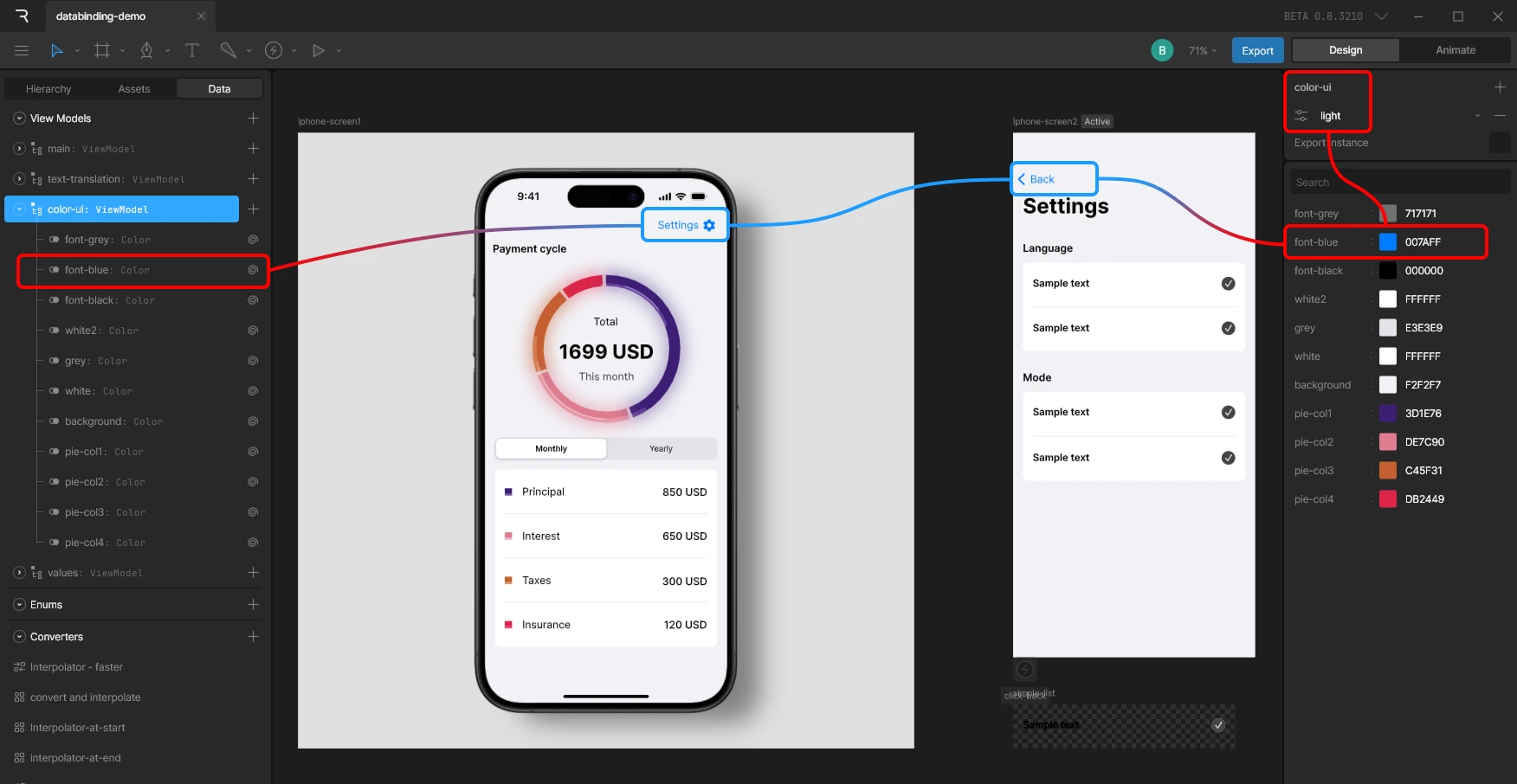 Data Binding of the color property